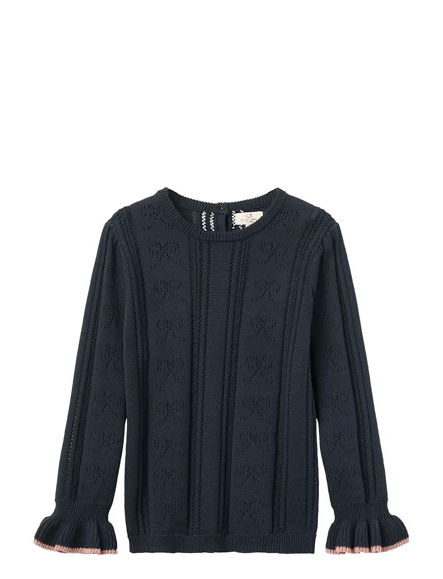 Copenhagen Colors - Pointelle Blouse w. Bow - navy comb. - 0