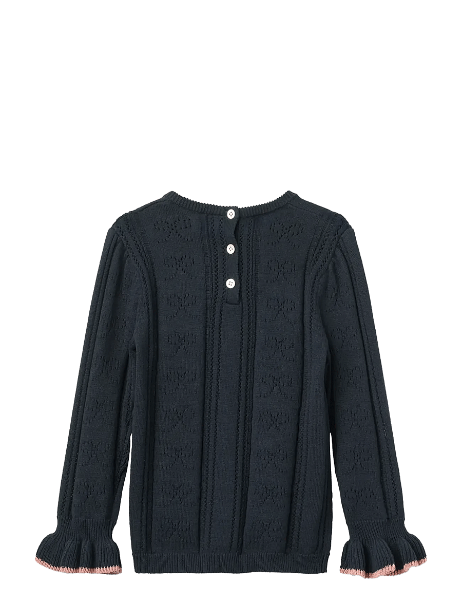 Copenhagen Colors - Pointelle Blouse w. Bow - navy comb. - 1