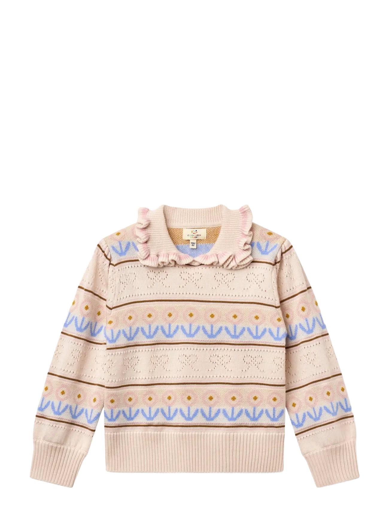 Copenhagen Colors Knitted Collar Blouse w. Pointelle & Pattern - Topid - BEIGE COMB. / beige