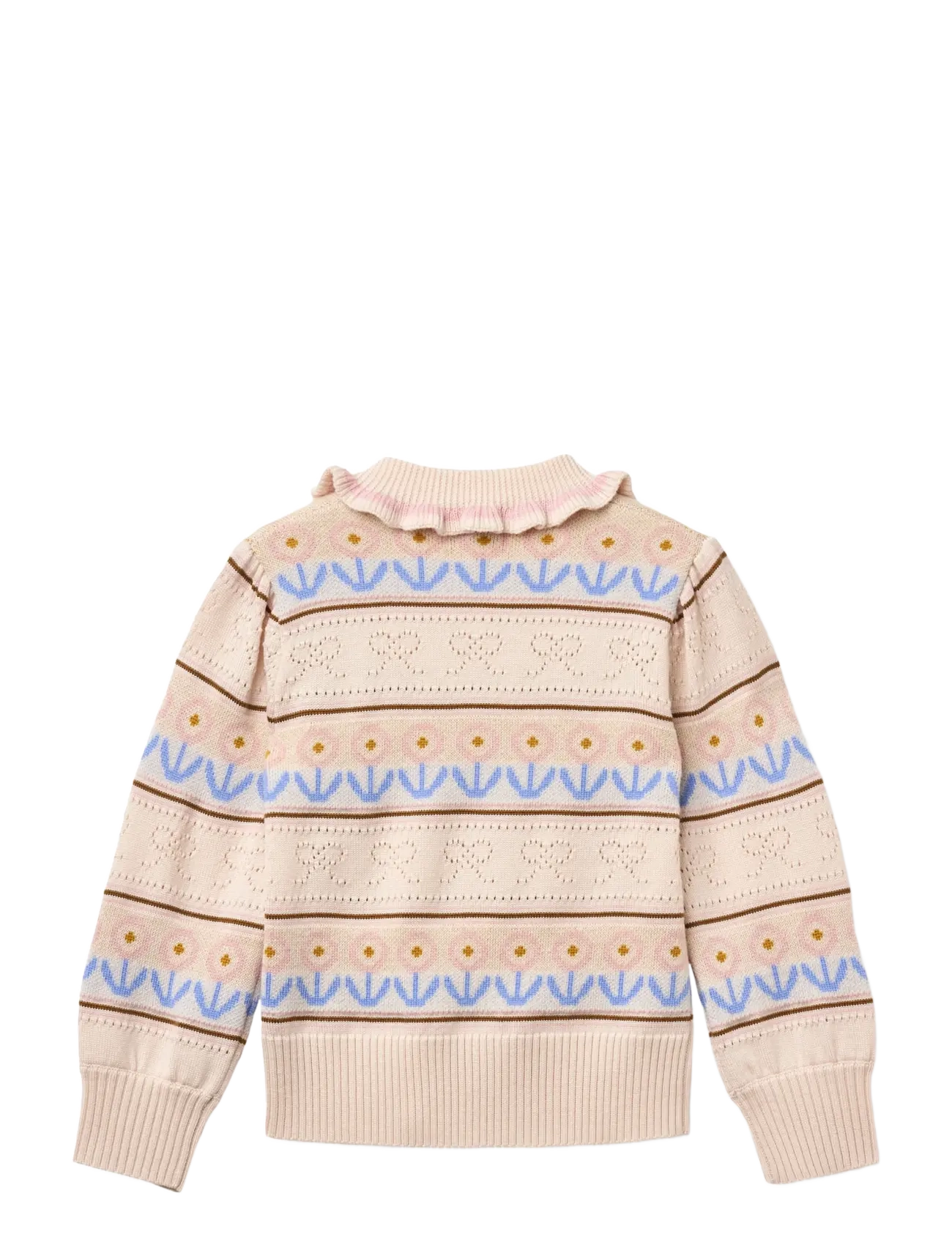 Copenhagen Colors - Knitted Collar Blouse w. Pointelle & Pattern - beige comb. - 2