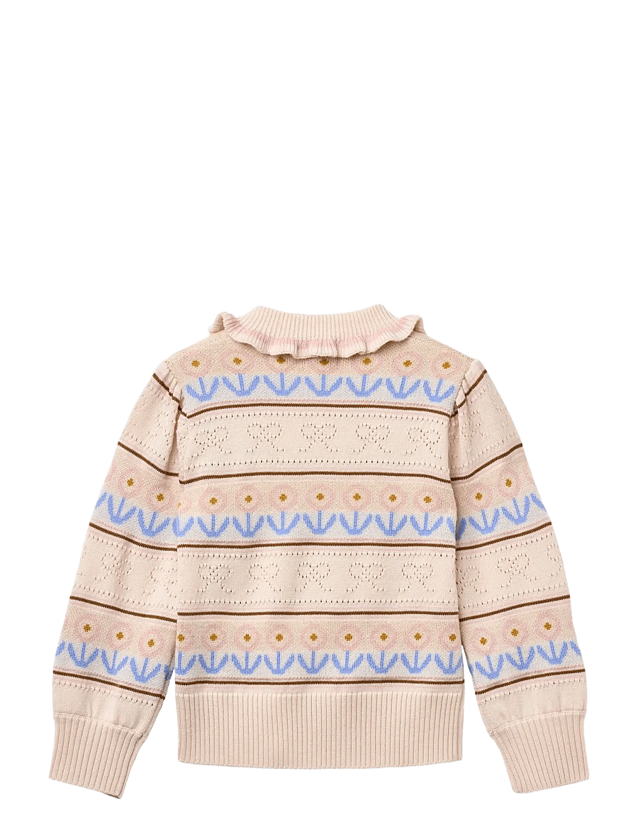 Copenhagen Colors - Knitted Collar Blouse w. Pointelle & Pattern - beige comb. - 2