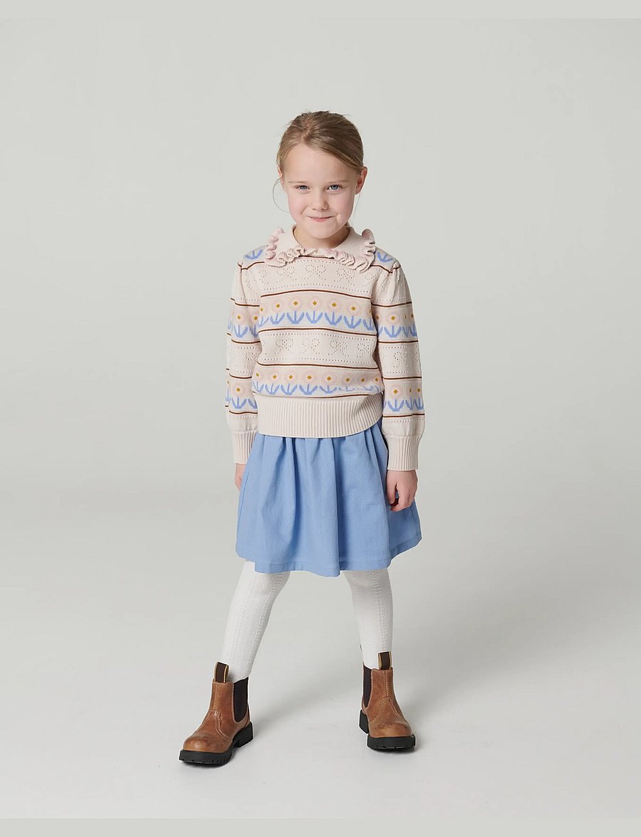 Copenhagen Colors - Knitted Collar Blouse w. Pointelle & Pattern - beige comb. - 0