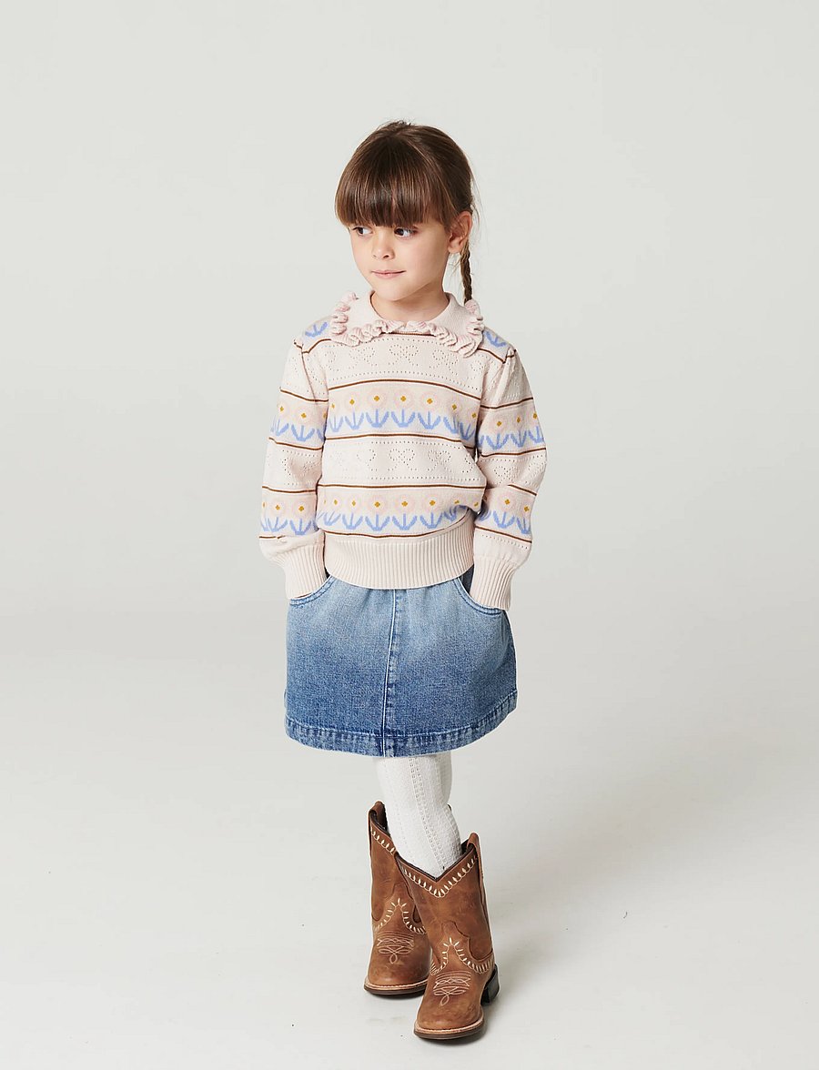 Copenhagen Colors - Knitted Collar Blouse w. Pointelle & Pattern - beige comb. - 3