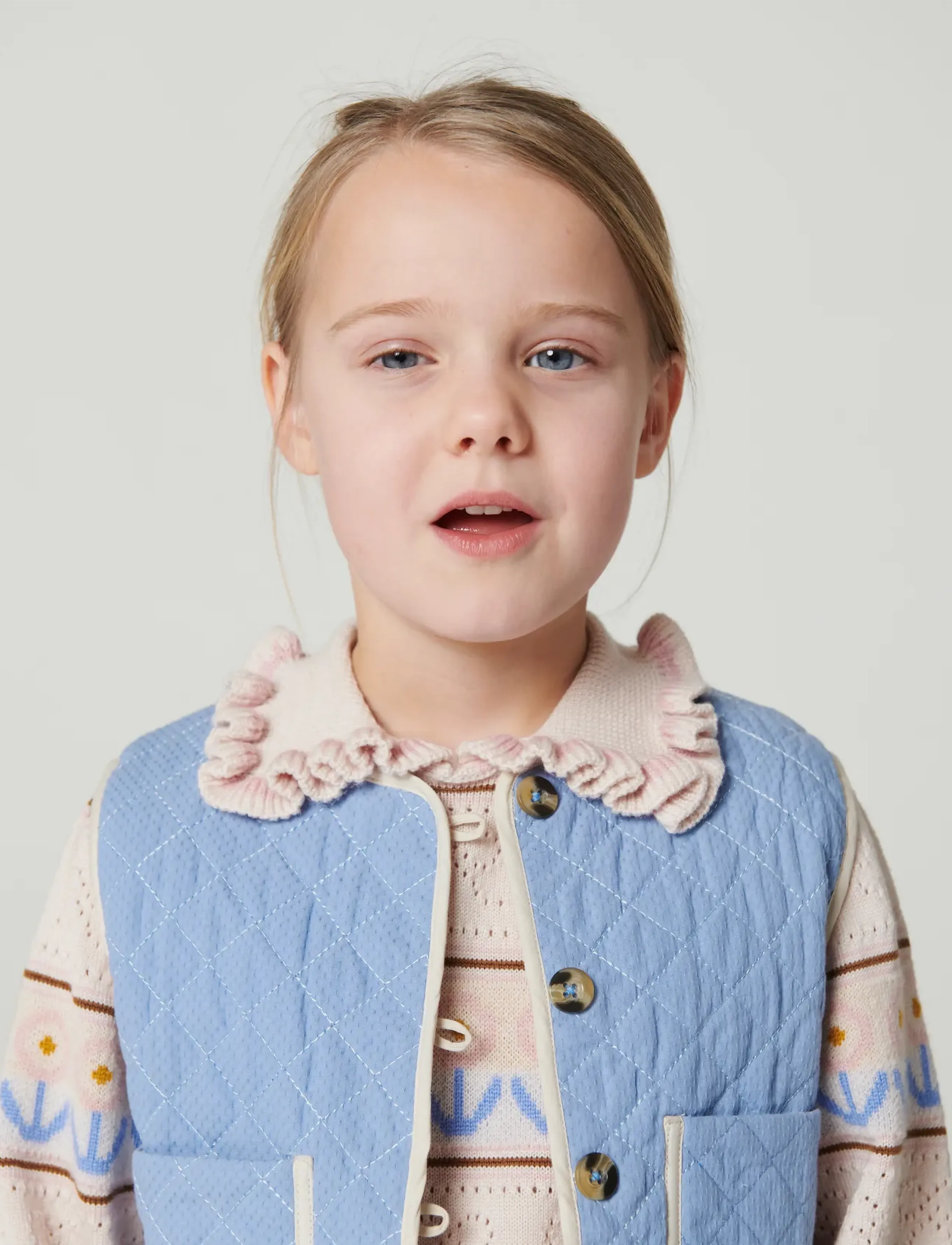Copenhagen Colors - Knitted Collar Blouse w. Pointelle & Pattern - jumpers - beige comb. - 5