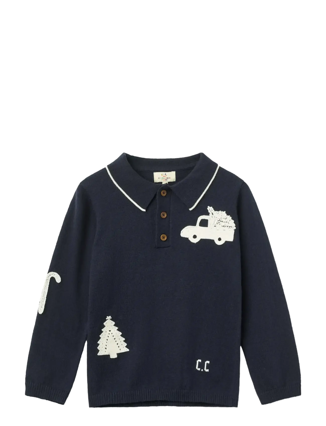 Copenhagen Colors Knitted Polo w. Crochet Patches - Kleidung - NAVY/ CREAM COMB / navy