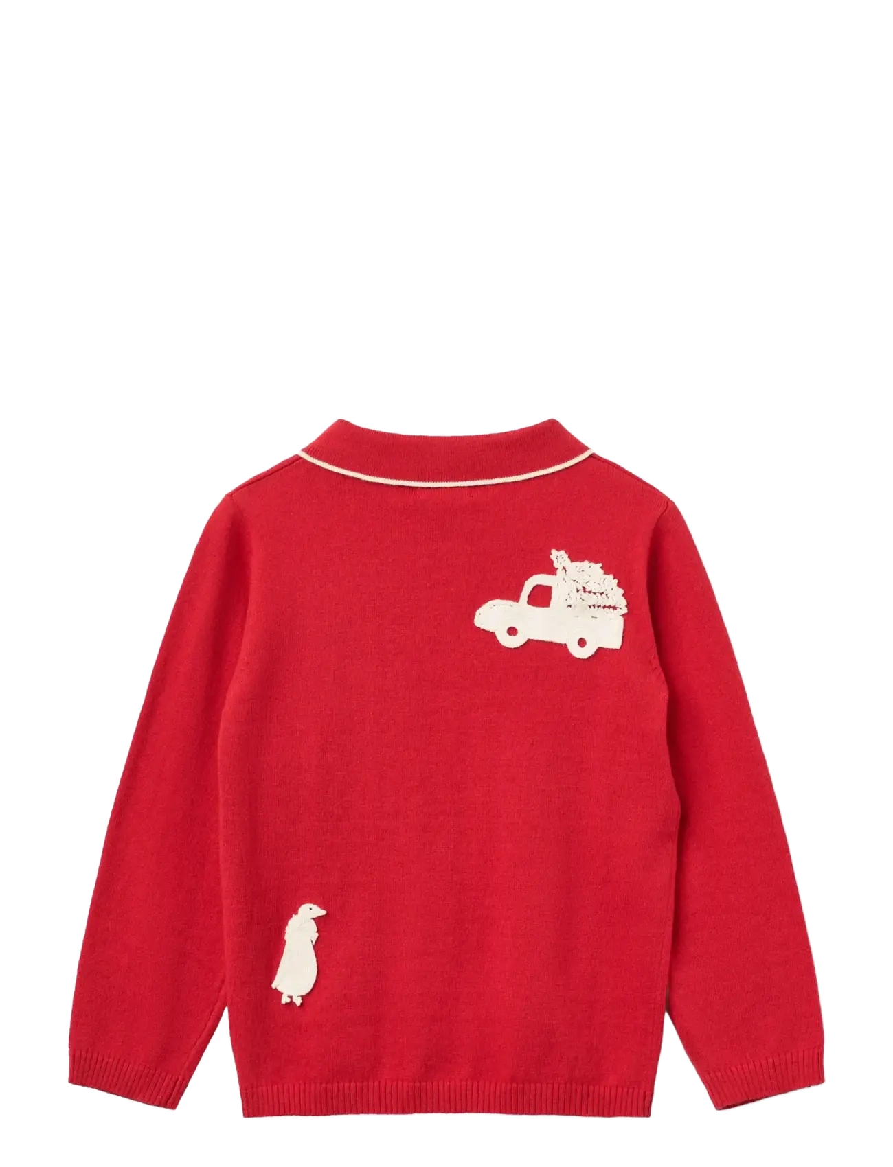 Copenhagen Colors - Knitted Polo w. Crochet Patches - red/ cream comb - 1