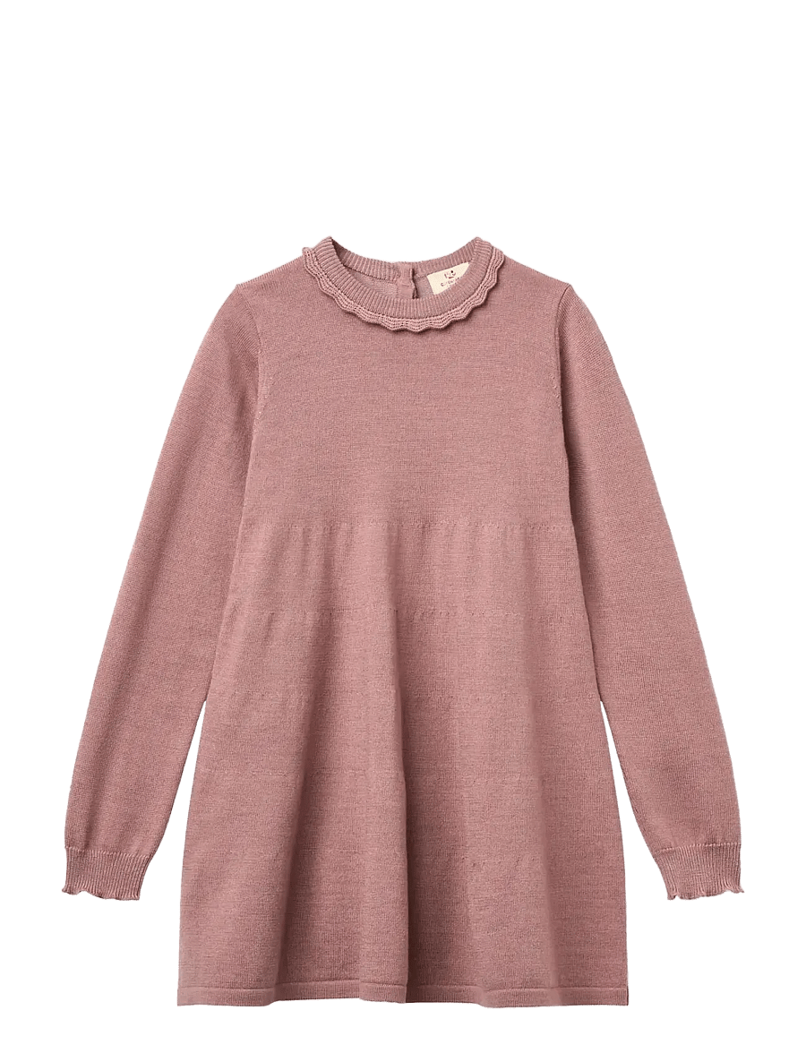 Copenhagen Colors - Classic Merino Dress w. Deco Neck - langärmelige babykleider - winter rose - 0