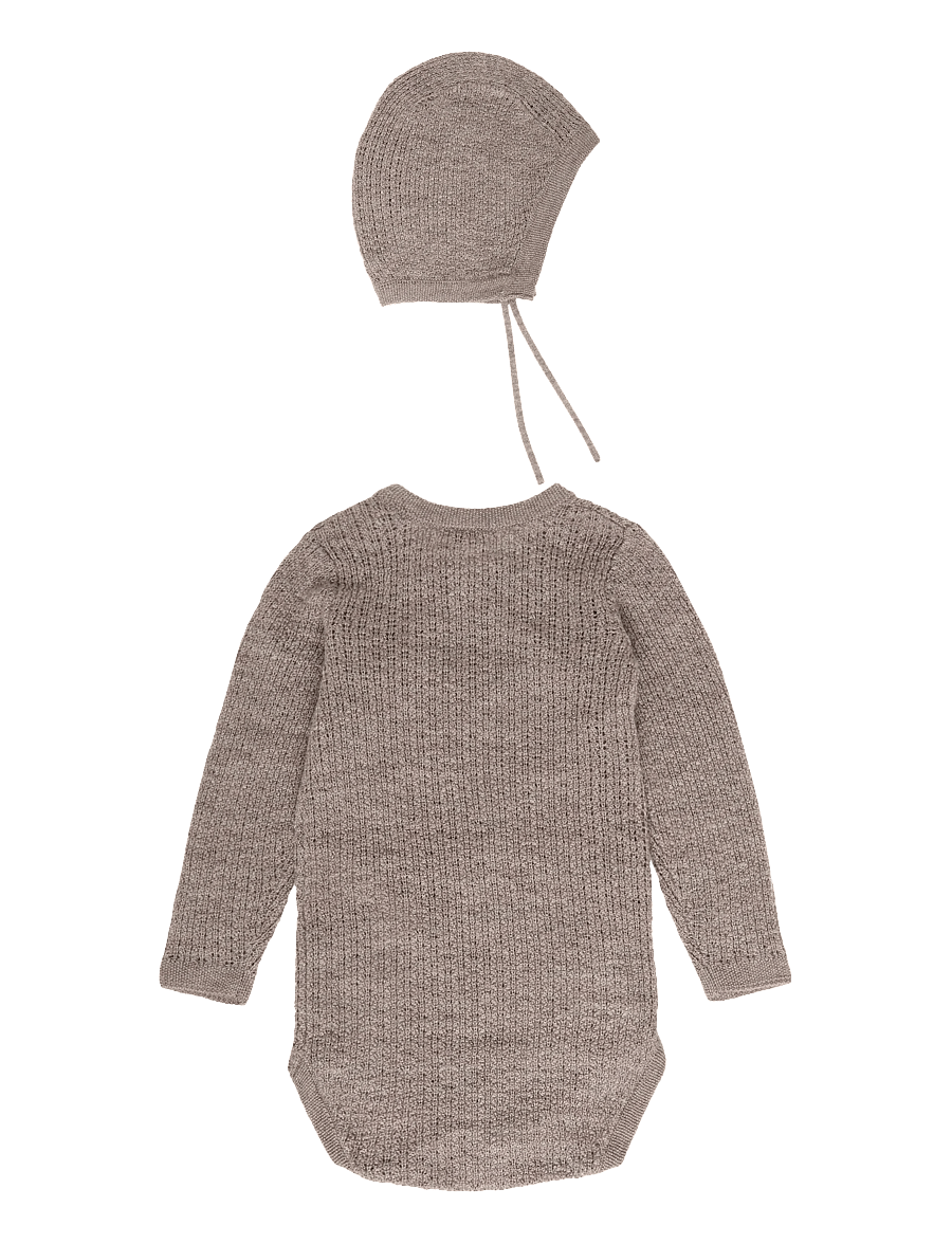 Copenhagen Colors - 2-Pack Merino Pointelle Baby Cross-Over & Baby Bonnet Hat - base layer baby - natural melange - 1