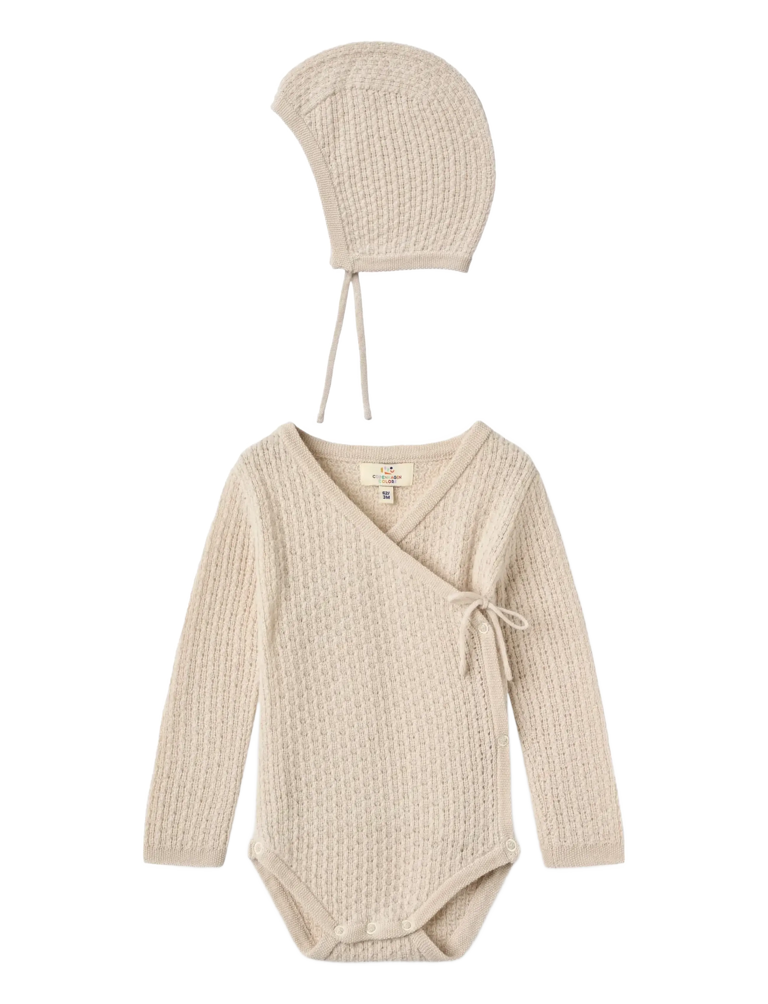 Copenhagen Colors 2-Pack Merino Pointelle Baby Cross-Over & Baby Bonnet Hat - Versla eftir stærð - PALE CREAM / cream