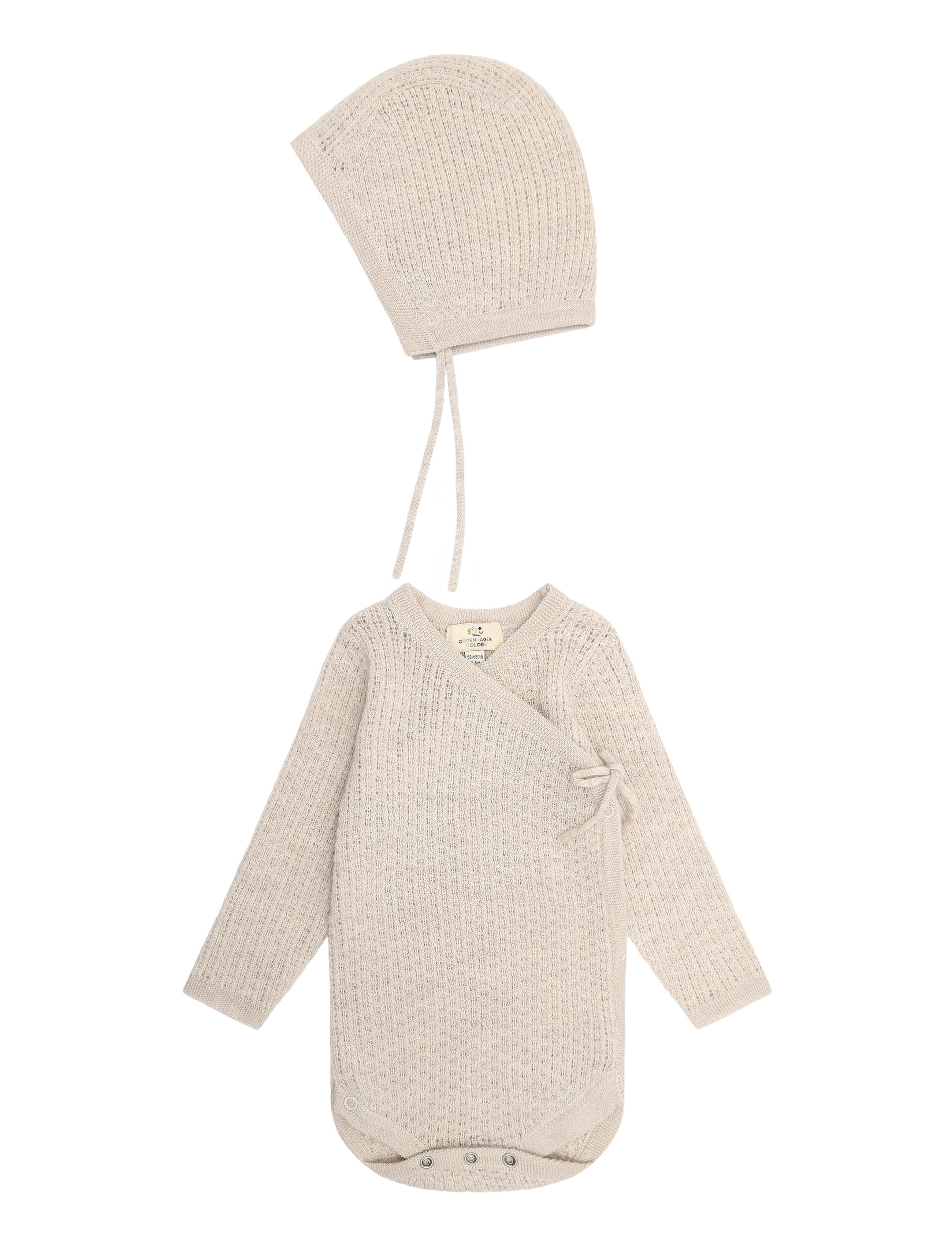 Copenhagen Colors 2-Pack Merino Pointelle Baby Cross-Over & Baby Bonnet Hat - Fatnaður - PALE CREAM / cream