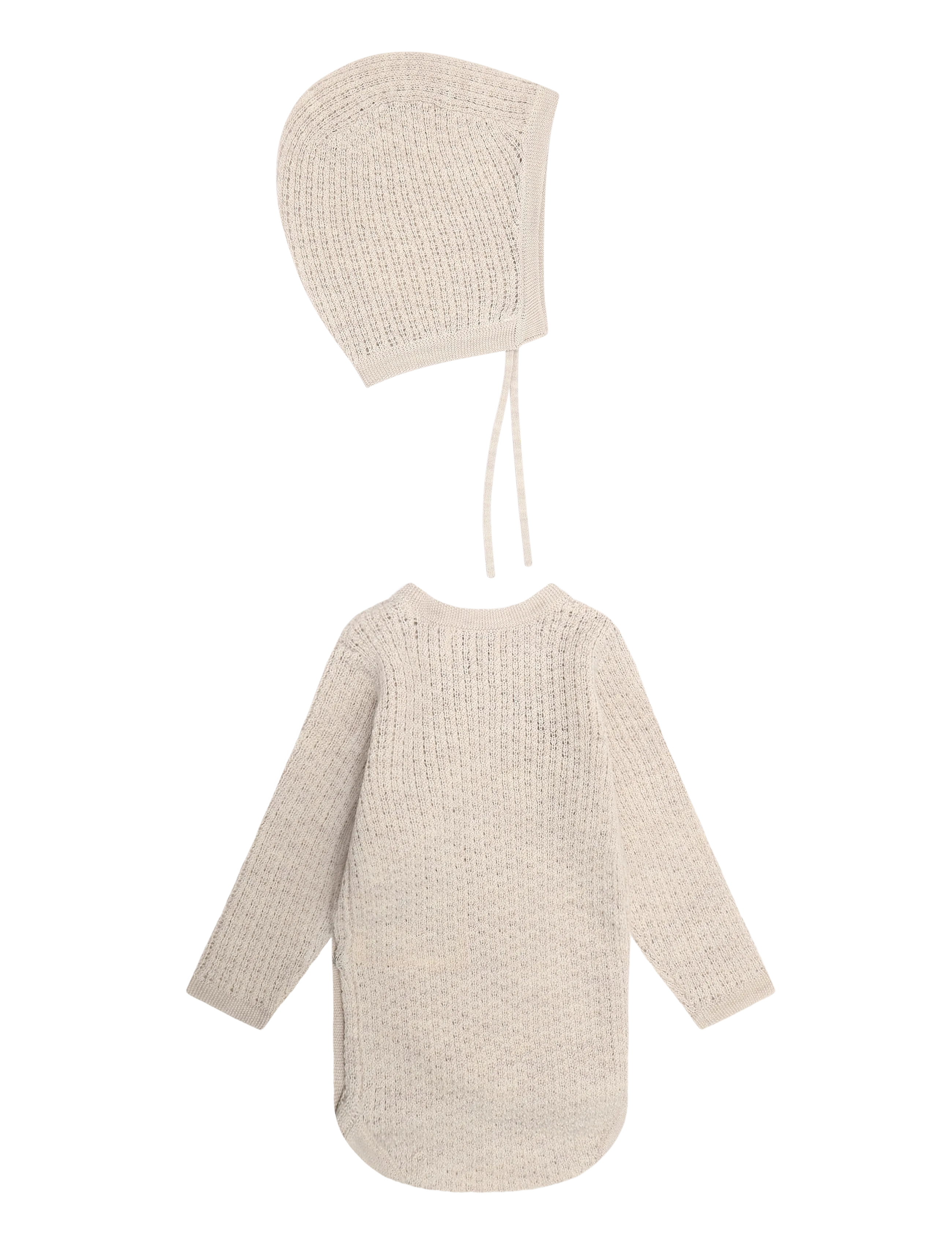 Copenhagen Colors - 2-Pack Merino Pointelle Baby Cross-Over & Baby Bonnet Hat - uldundertøj baby - pale cream - 2
