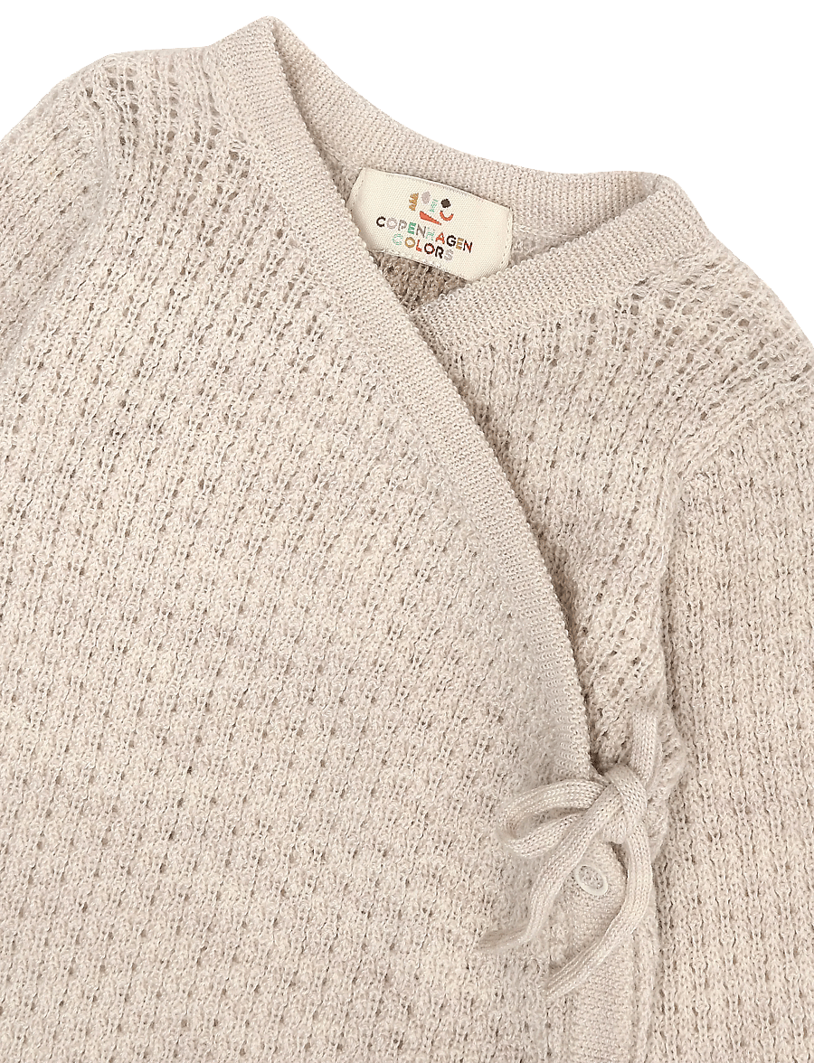 Copenhagen Colors - 2-Pack Merino Pointelle Baby Cross-Over & Baby Bonnet Hat - uldundertøj baby - pale cream - 5