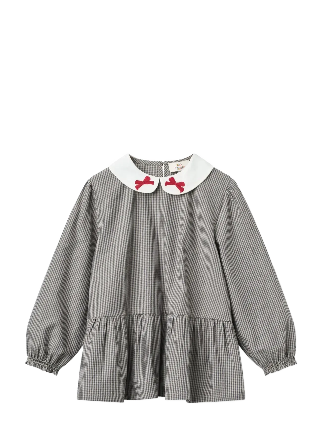 Copenhagen Colors Blouse w. Collar Embroidery - Kleidung - GREY CHECK COMB. / grey