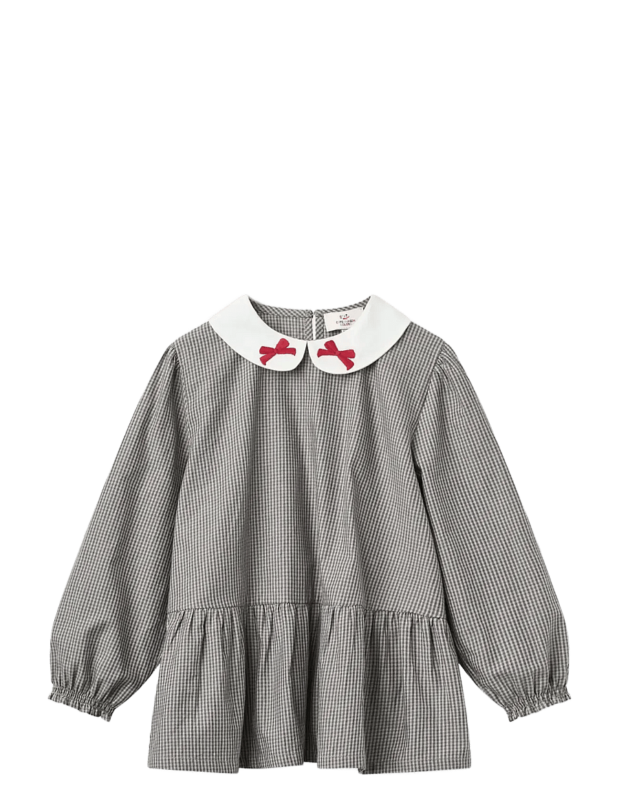 Copenhagen Colors - Blouse w. Collar Embroidery - grey check comb. - 0