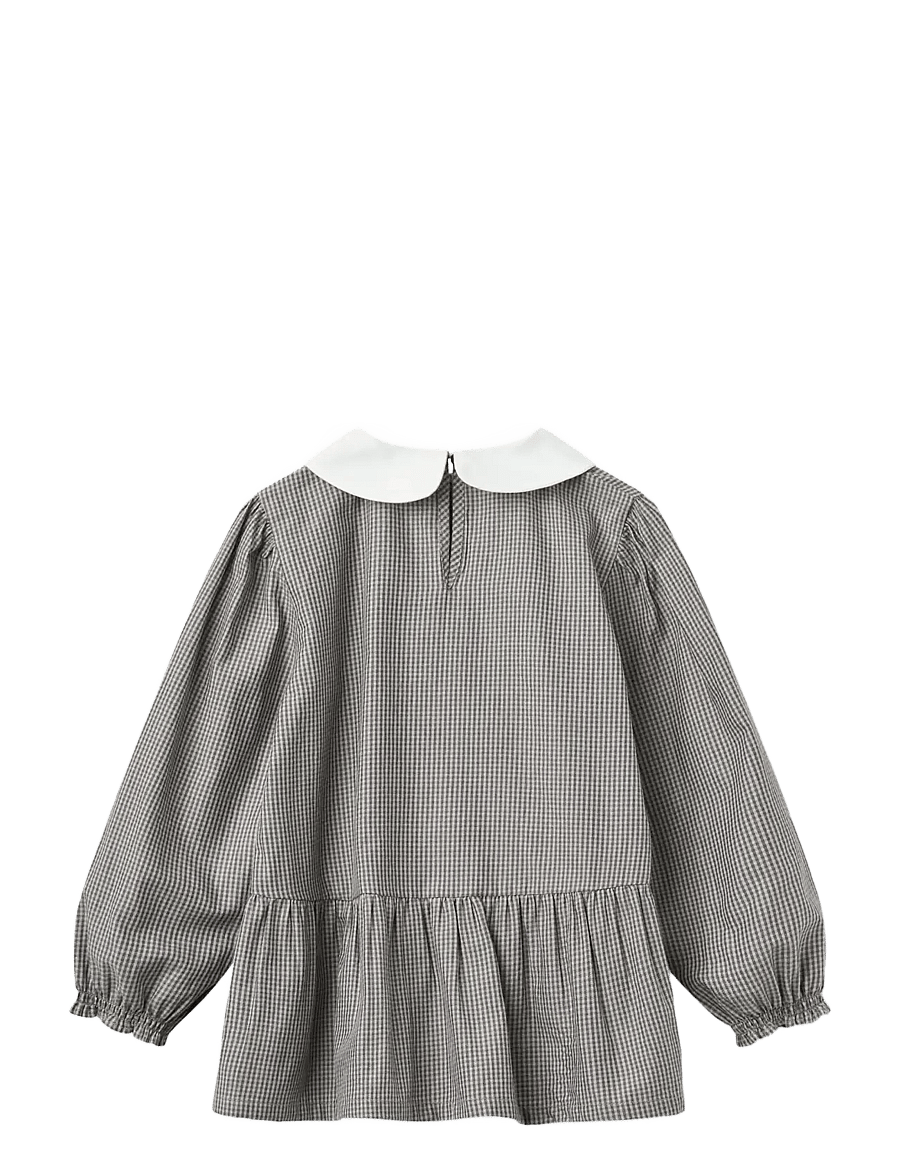 Copenhagen Colors - Blouse w. Collar Embroidery - grey check comb. - 1