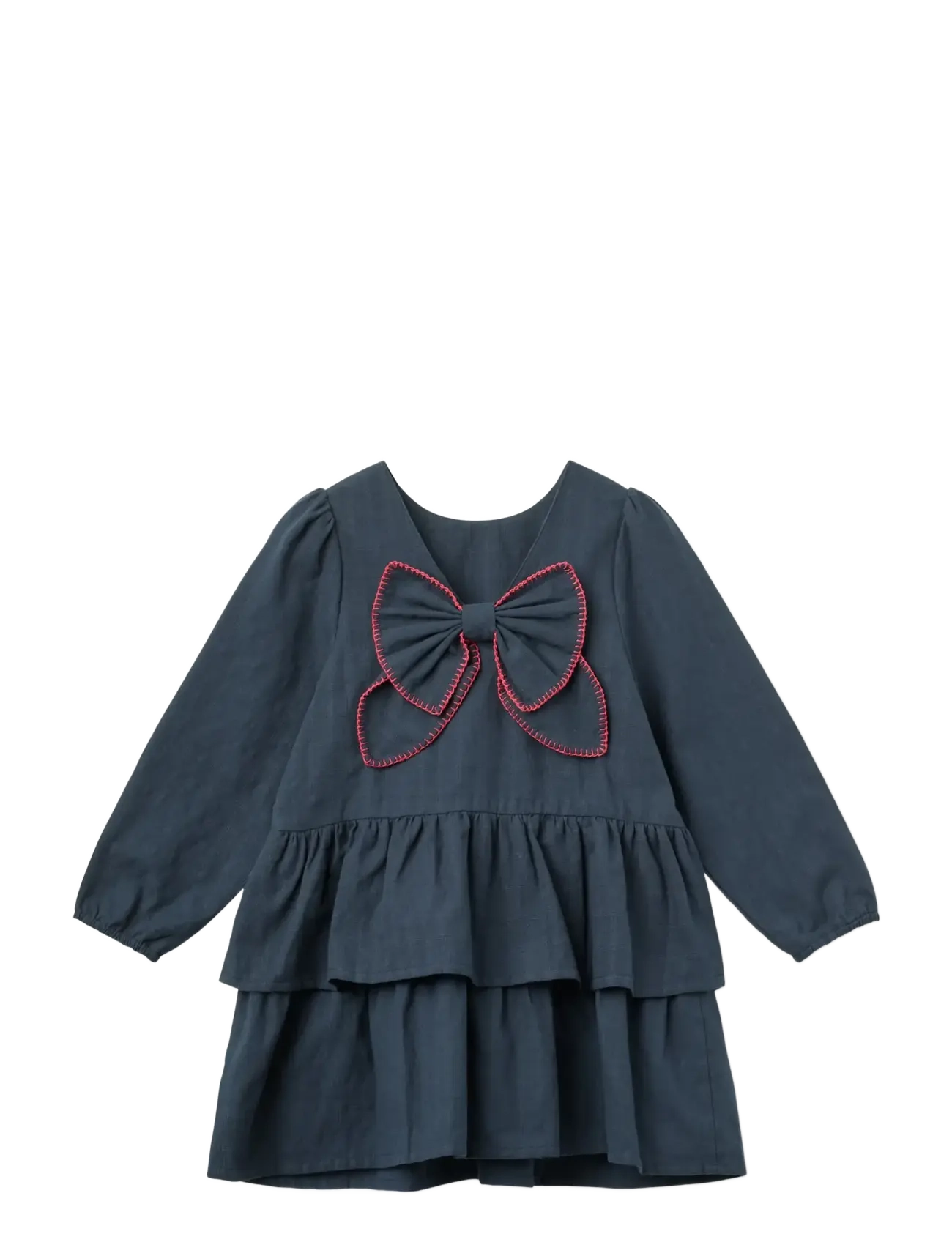 Copenhagen Colors - Frill Dress w. Bow Backside - navy comb. - 1