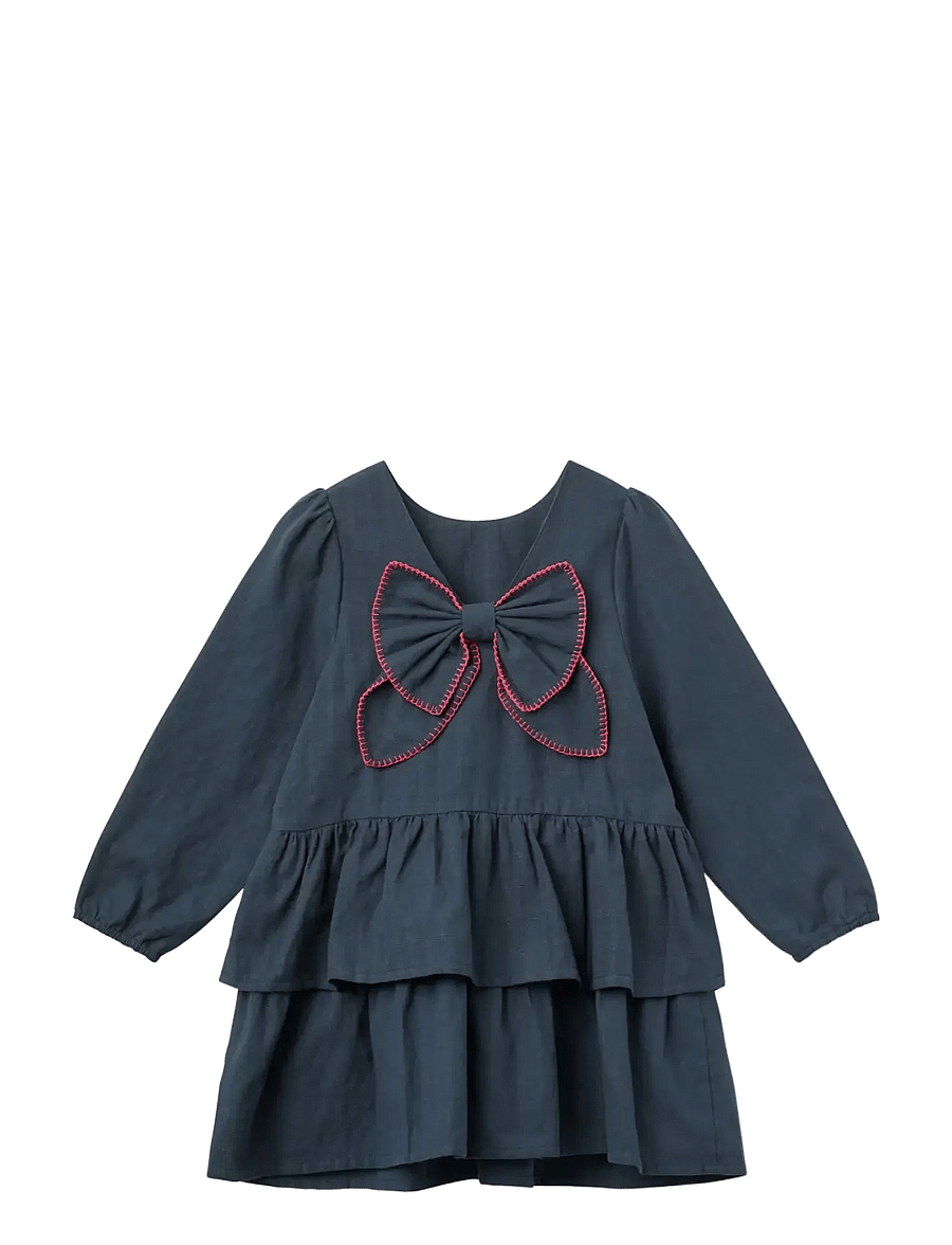 Copenhagen Colors - Frill Dress w. Bow Backside - navy comb. - 1