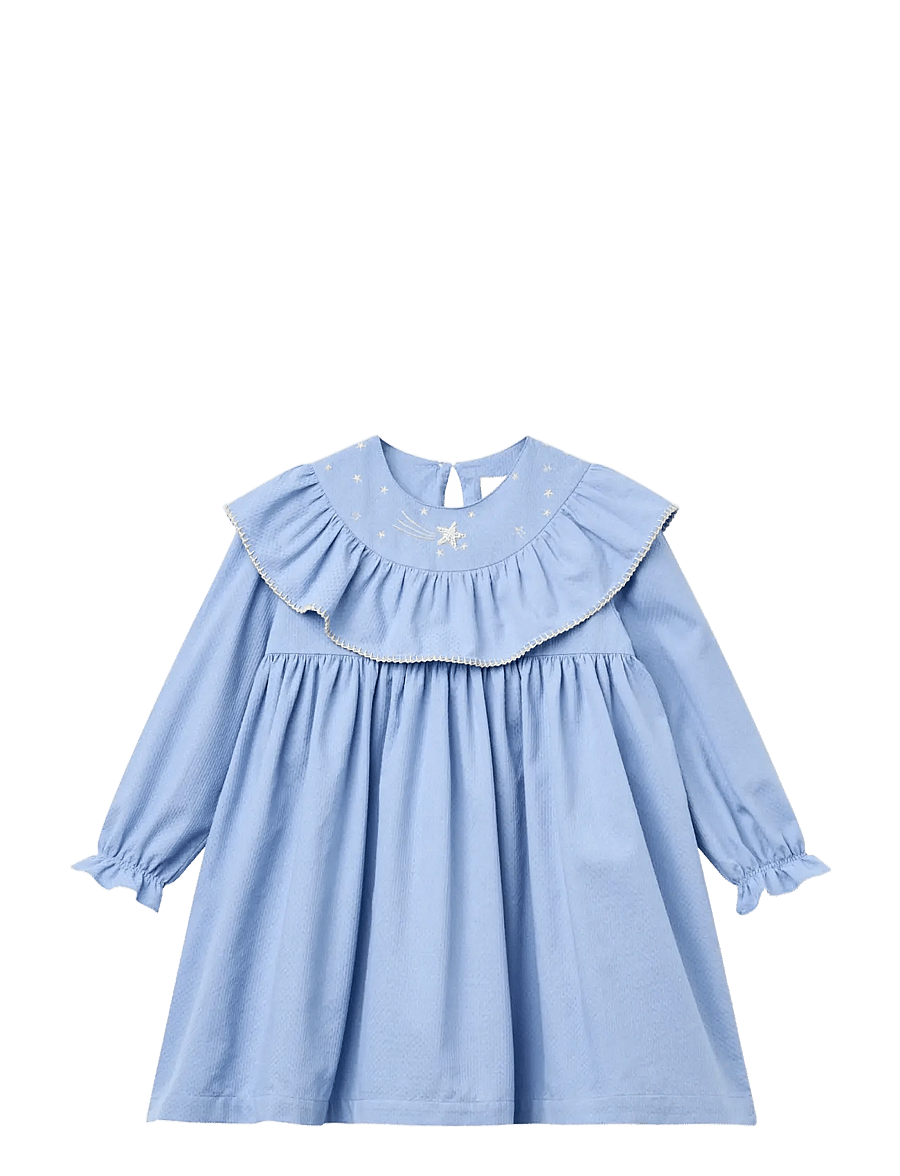 Copenhagen Colors - Dress w. Frill & Star Embroidery - endless blue - 1