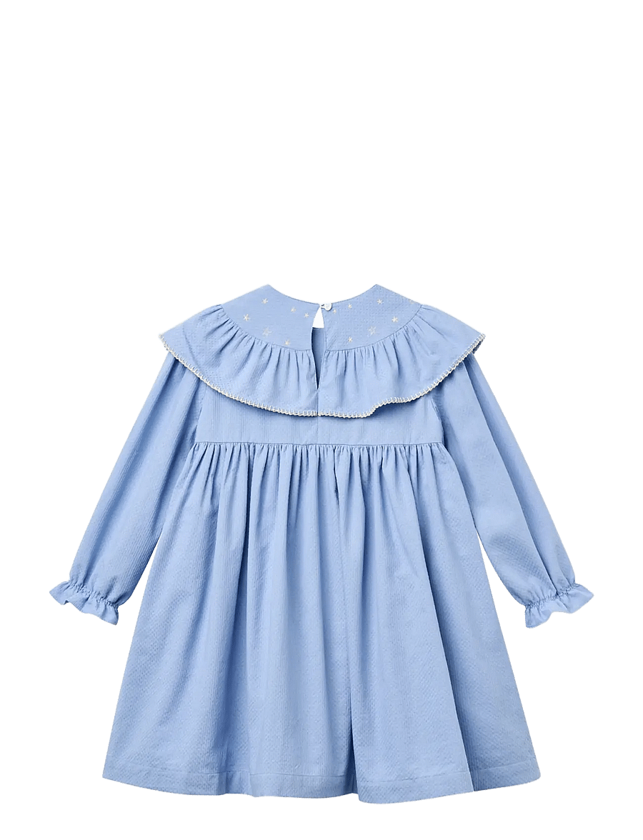Copenhagen Colors - Dress w. Frill & Star Embroidery - endless blue - 2