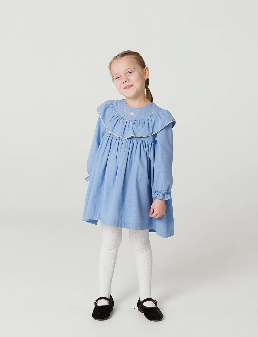 Copenhagen Colors - Dress w. Frill & Star Embroidery - endless blue - 0