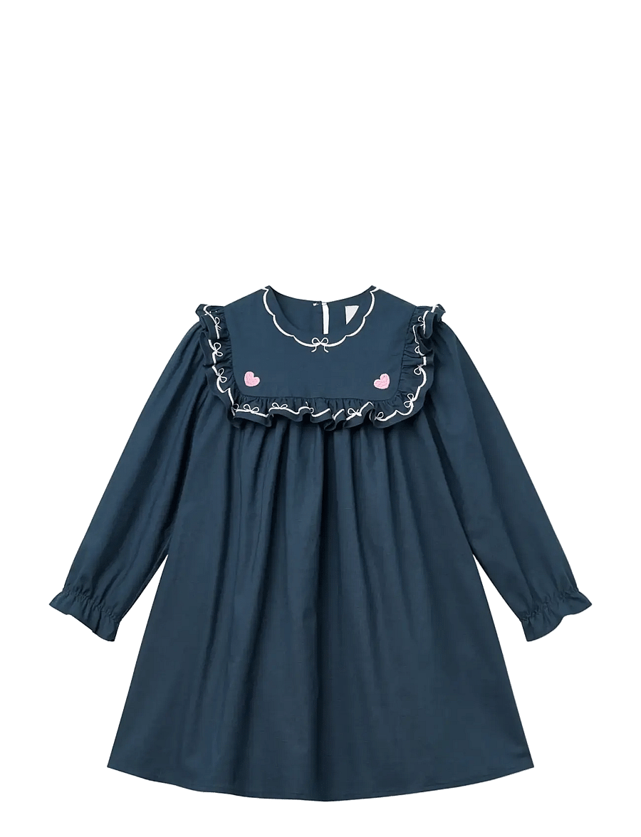 Copenhagen Colors - Dress w. Frill & Embroidery - navy comb. - 1
