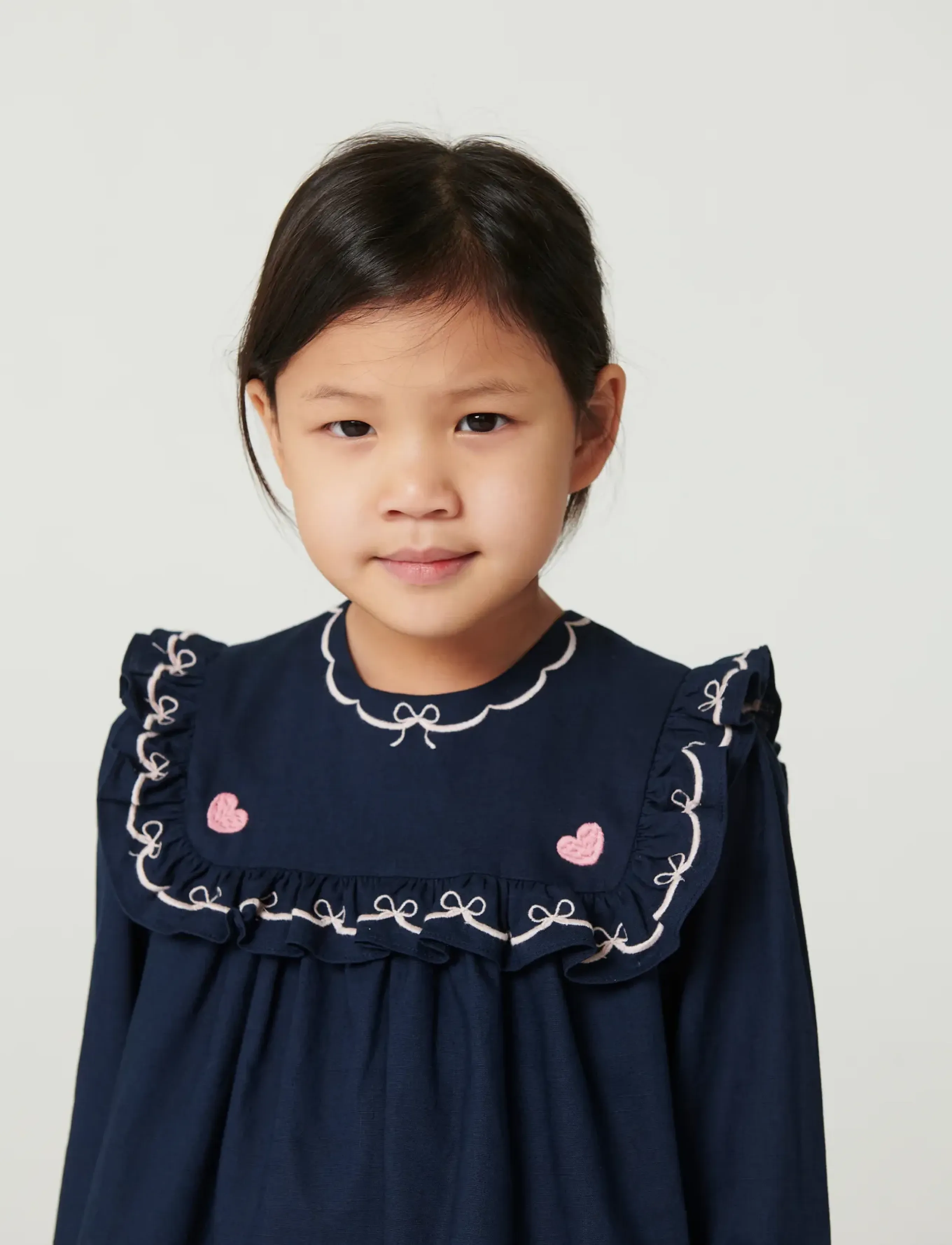 Copenhagen Colors - Dress w. Frill & Embroidery - navy comb. - 0