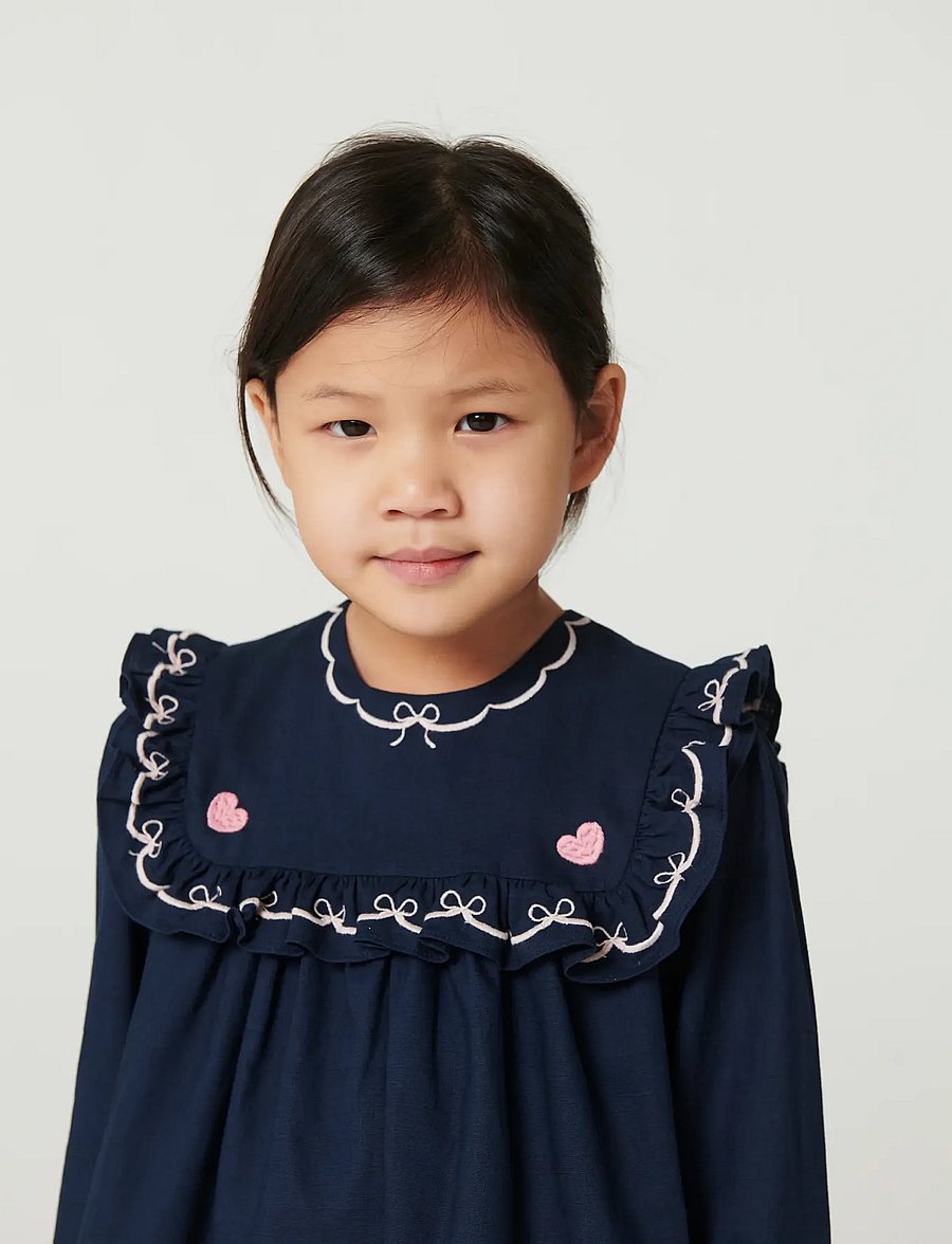 Copenhagen Colors - Dress w. Frill & Embroidery - navy comb. - 0