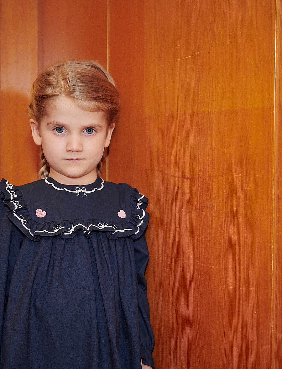 Copenhagen Colors - Dress w. Frill & Embroidery - navy comb. - 3