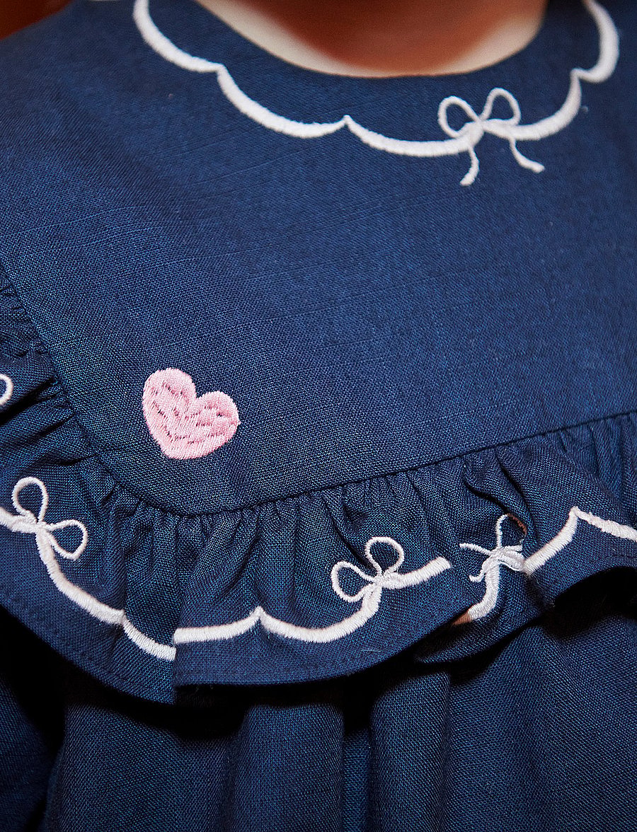 Copenhagen Colors - Dress w. Frill & Embroidery - navy comb. - 4