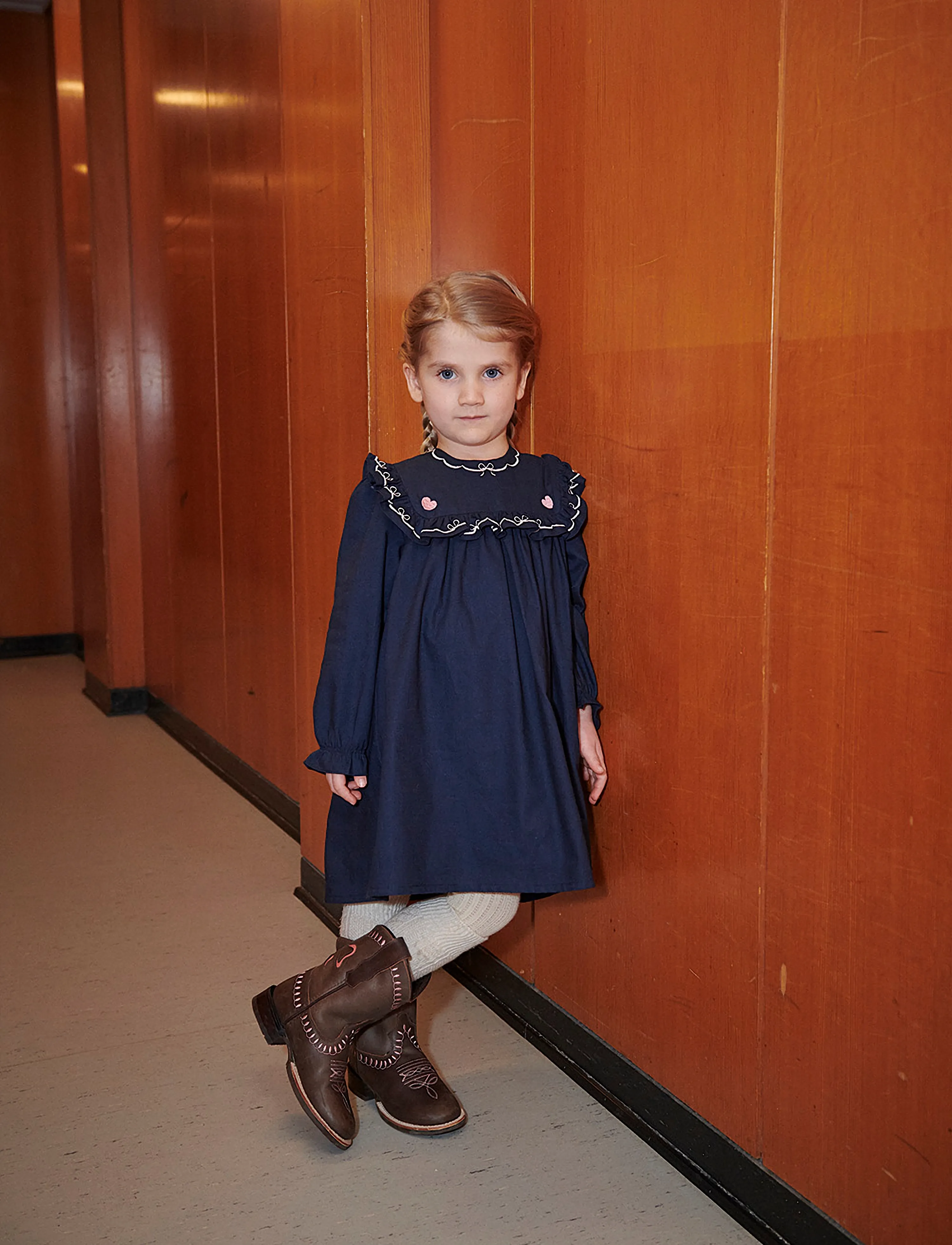Copenhagen Colors - Dress w. Frill & Embroidery - navy comb. - 5