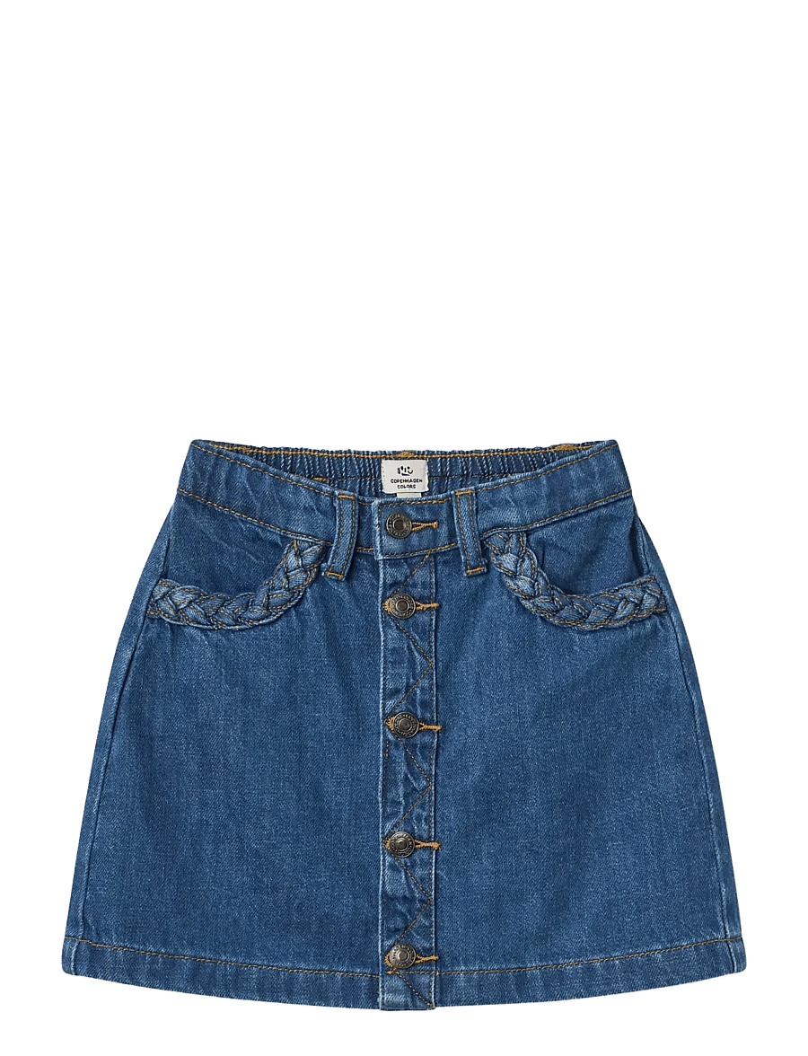 Copenhagen Colors - Denim Skirt w. Braid Details - indigo blue wash - 1
