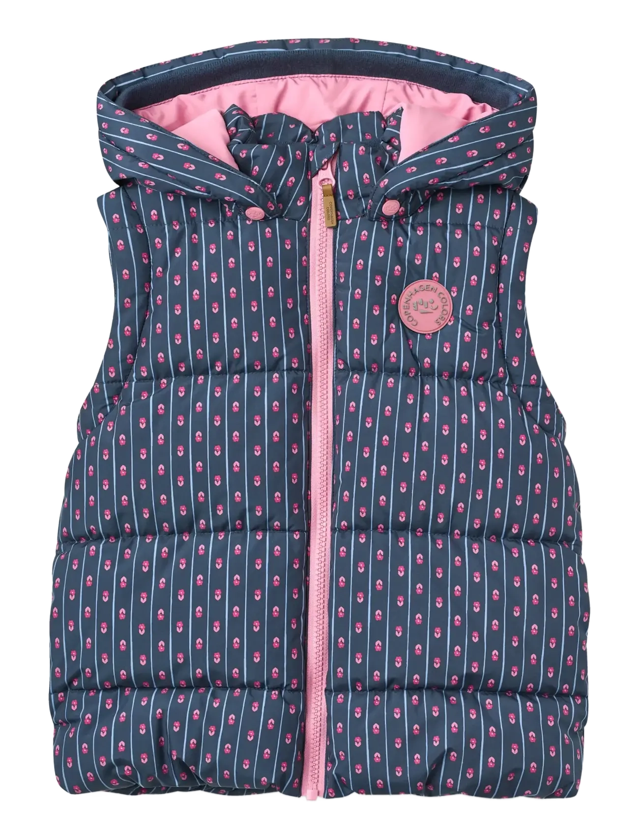 Copenhagen Colors - 2 in 1 Puffer Jacket w. Removable Sleeves - navy flower aop - 3