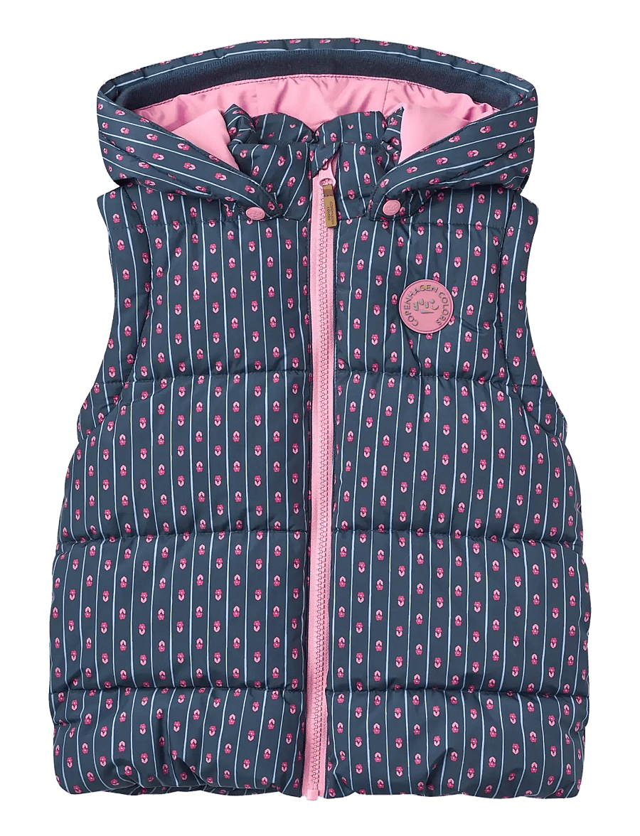 Copenhagen Colors - 2 in 1 Puffer Jacket w. Removable Sleeves - navy flower aop - 3
