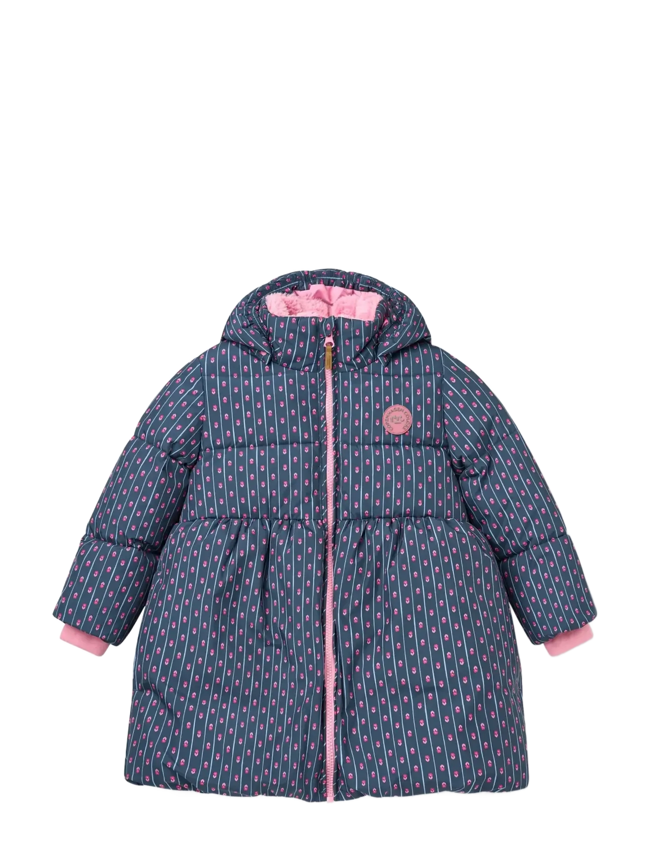 Copenhagen Colors Puffer Long Frill Jacket w. Teddy Lining - Talvejoped - NAVY FLOWER AOP / navy