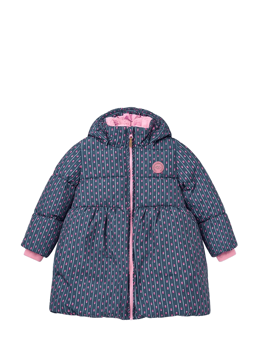 Copenhagen Colors - Puffer Long Frill Jacket w. Teddy Lining - navy flower aop - 1