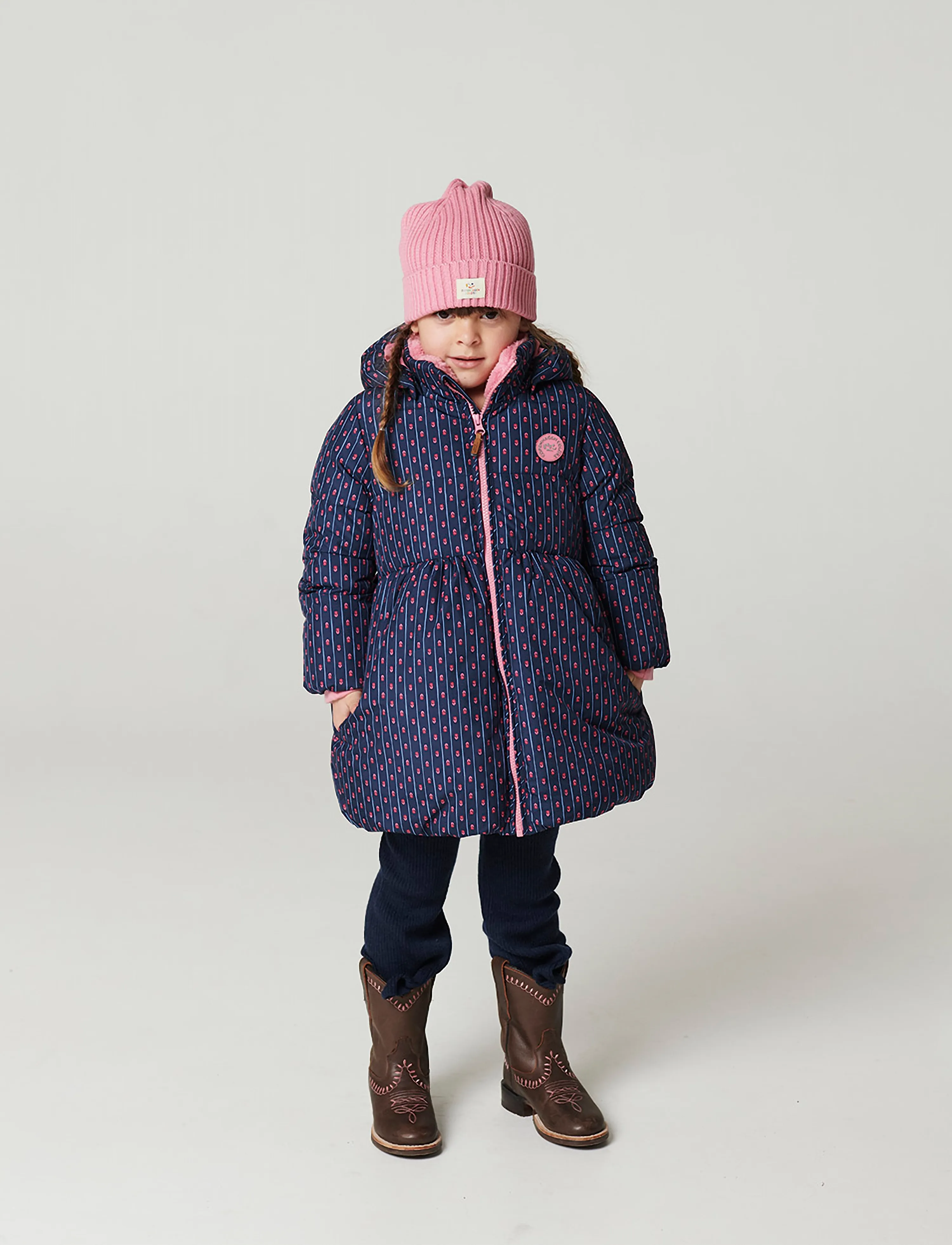 Copenhagen Colors - Puffer Long Frill Jacket w. Teddy Lining - navy flower aop - 0