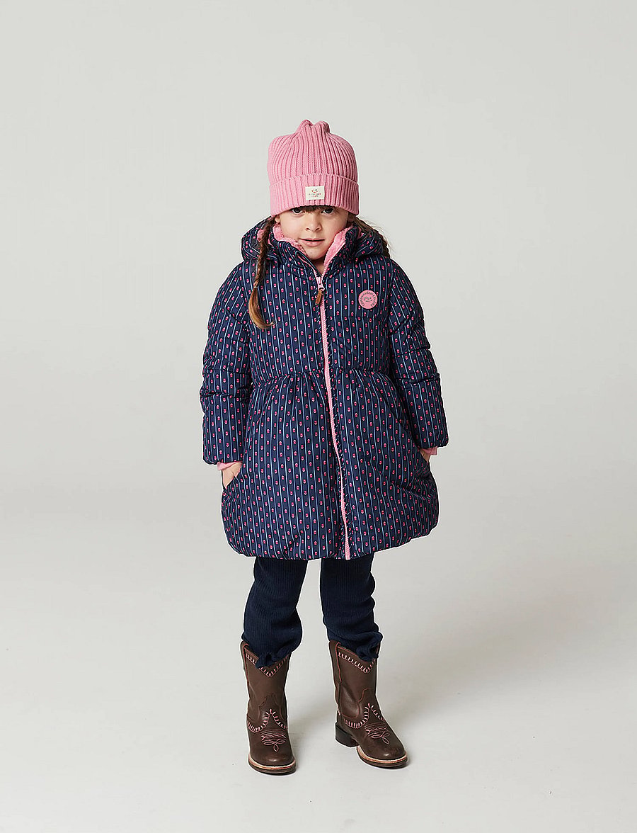 Copenhagen Colors - Puffer Long Frill Jacket w. Teddy Lining - navy flower aop - 0
