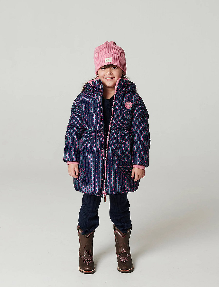 Copenhagen Colors - Puffer Long Frill Jacket w. Teddy Lining - navy flower aop - 4