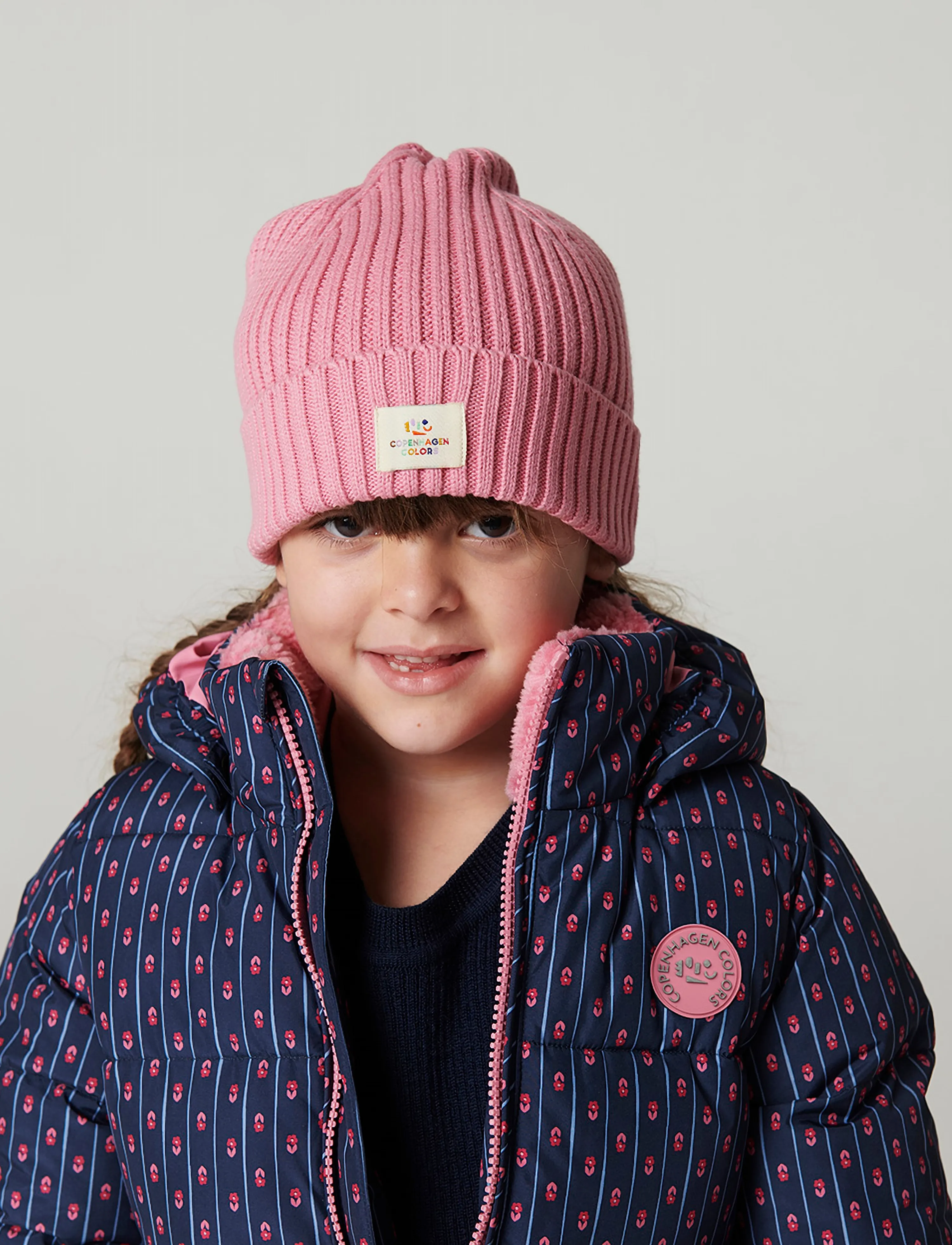 Copenhagen Colors - Puffer Long Frill Jacket w. Teddy Lining - navy flower aop - 5