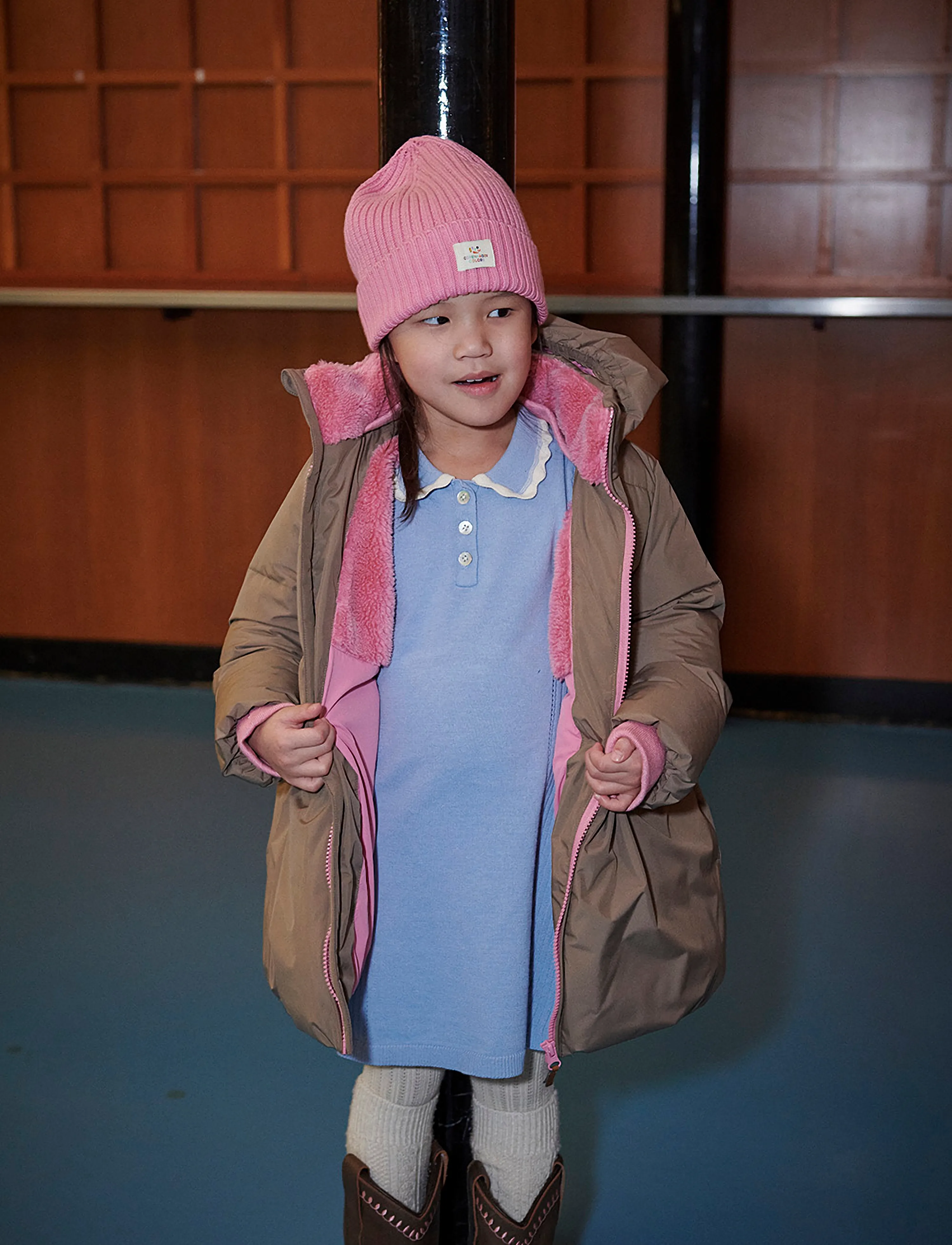 Copenhagen Colors - Puffer Long Frill Jacket w. Teddy Lining - walnut - 0