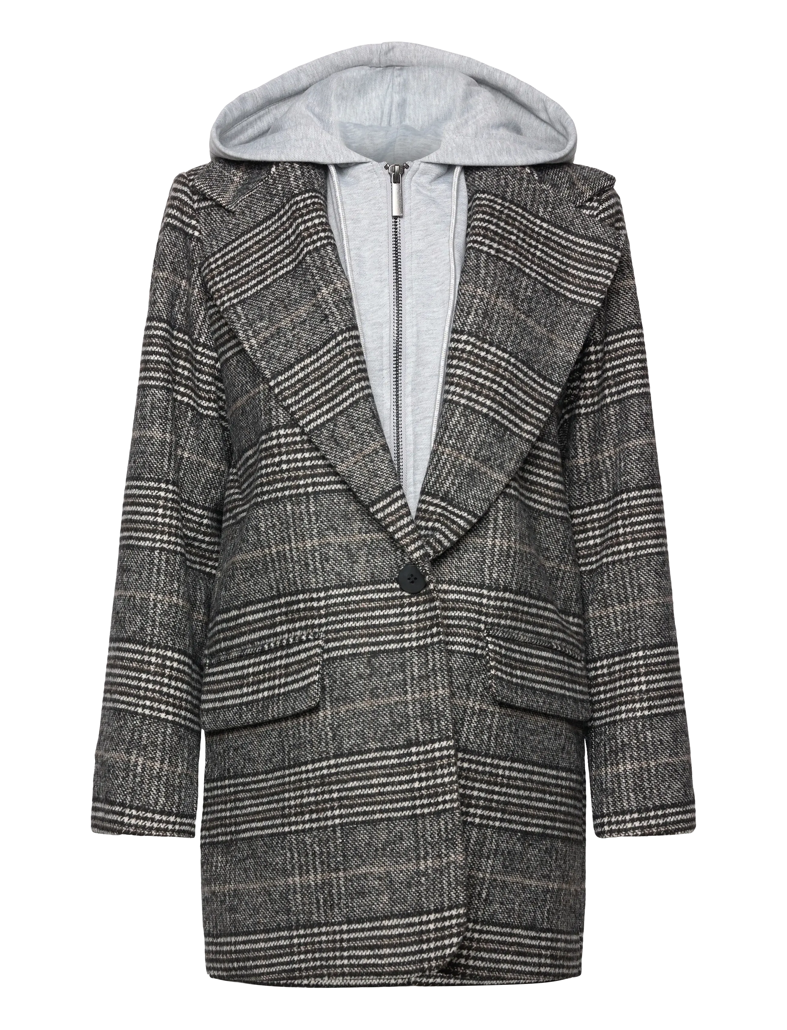 Copenhagen Muse CMHOODIE-JACKET is a jacket in a premium wool blend with a logo printed lining, - Copenhagen Muse - BLACK W. JET STREAM / grey