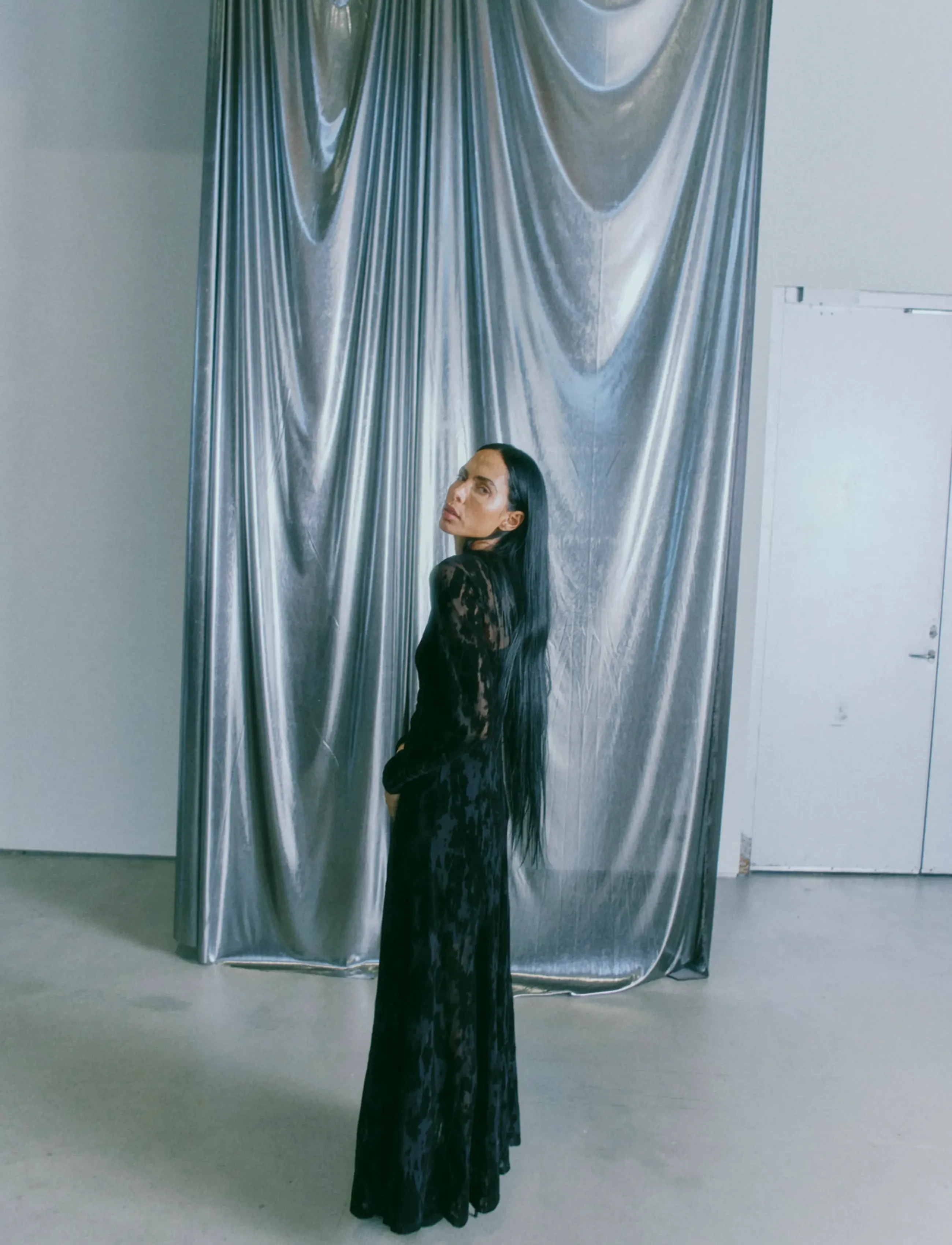 Copenhagen Muse CMFLAME-DRESS is a dress in an elegant mesh material with an all-over flock effe - Clothing - BLACK / black