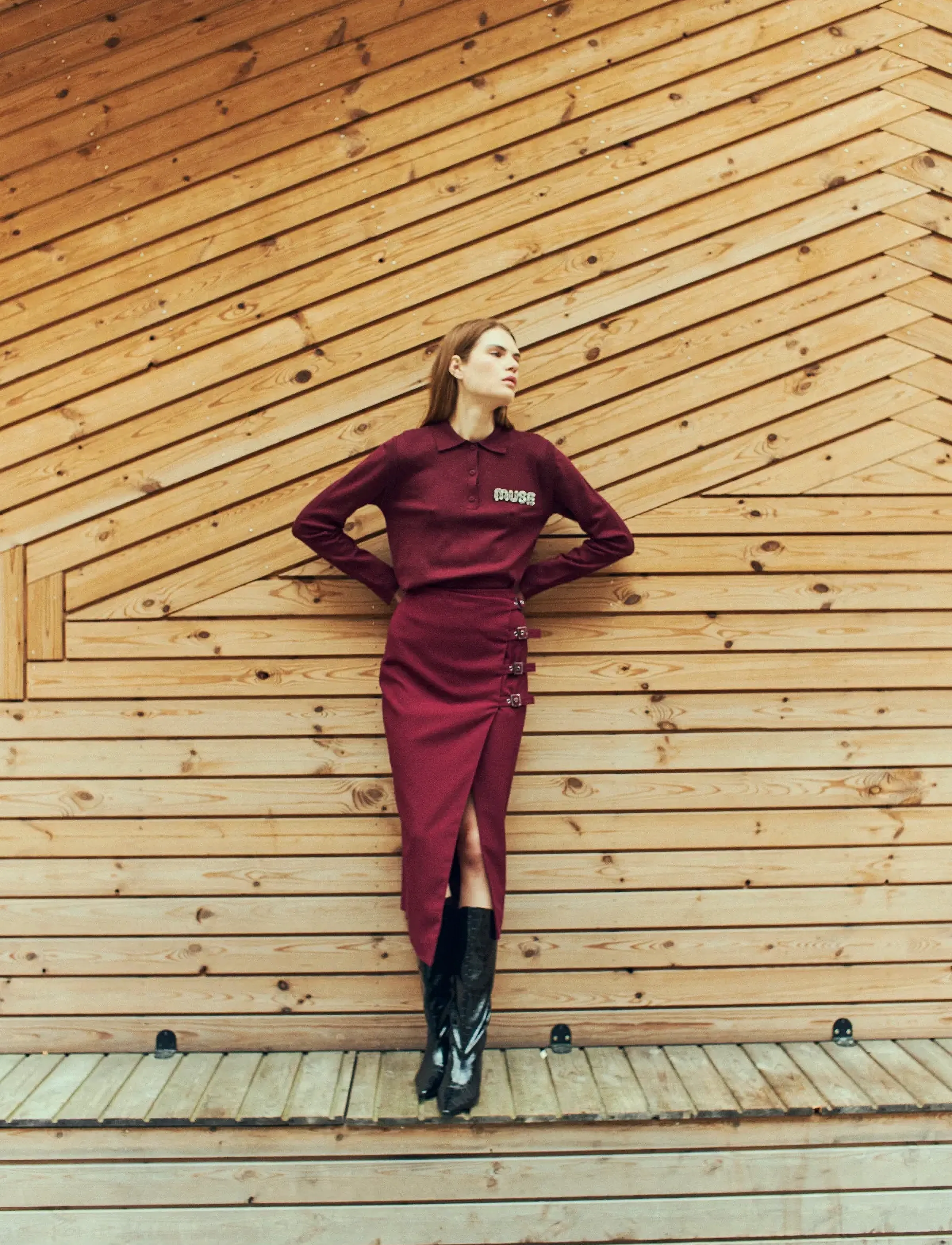 Copenhagen Muse CMTAILOR-SKIRT is a wrap skirt in a premium material with a concealed back zip f - Maxi skirts - WINDSOR WINE / burgundy