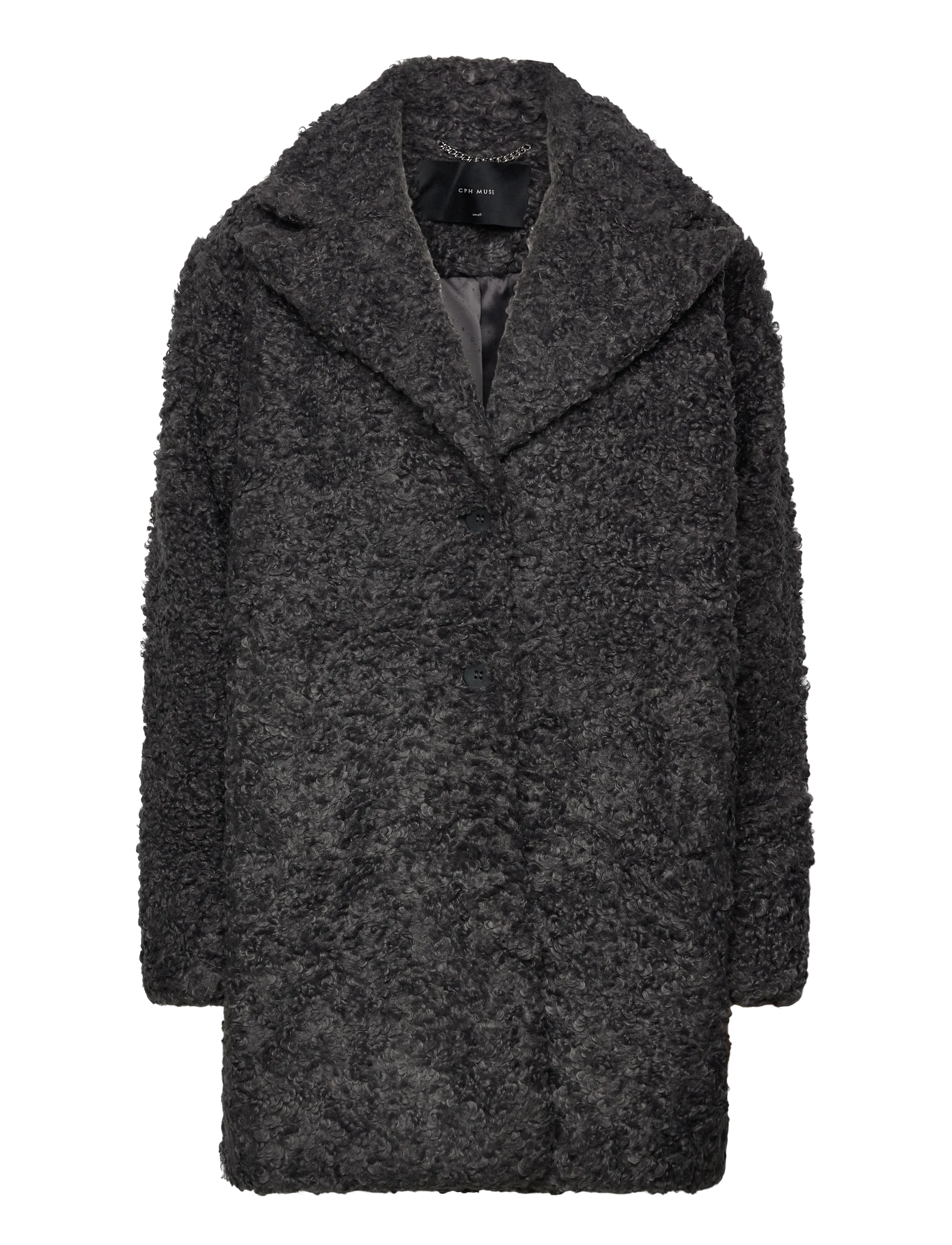 Copenhagen Muse CMCURLY-COAT is a coat in a premium, curly material with wide shoulders, front p - Mäntel - DARK GREY / grey