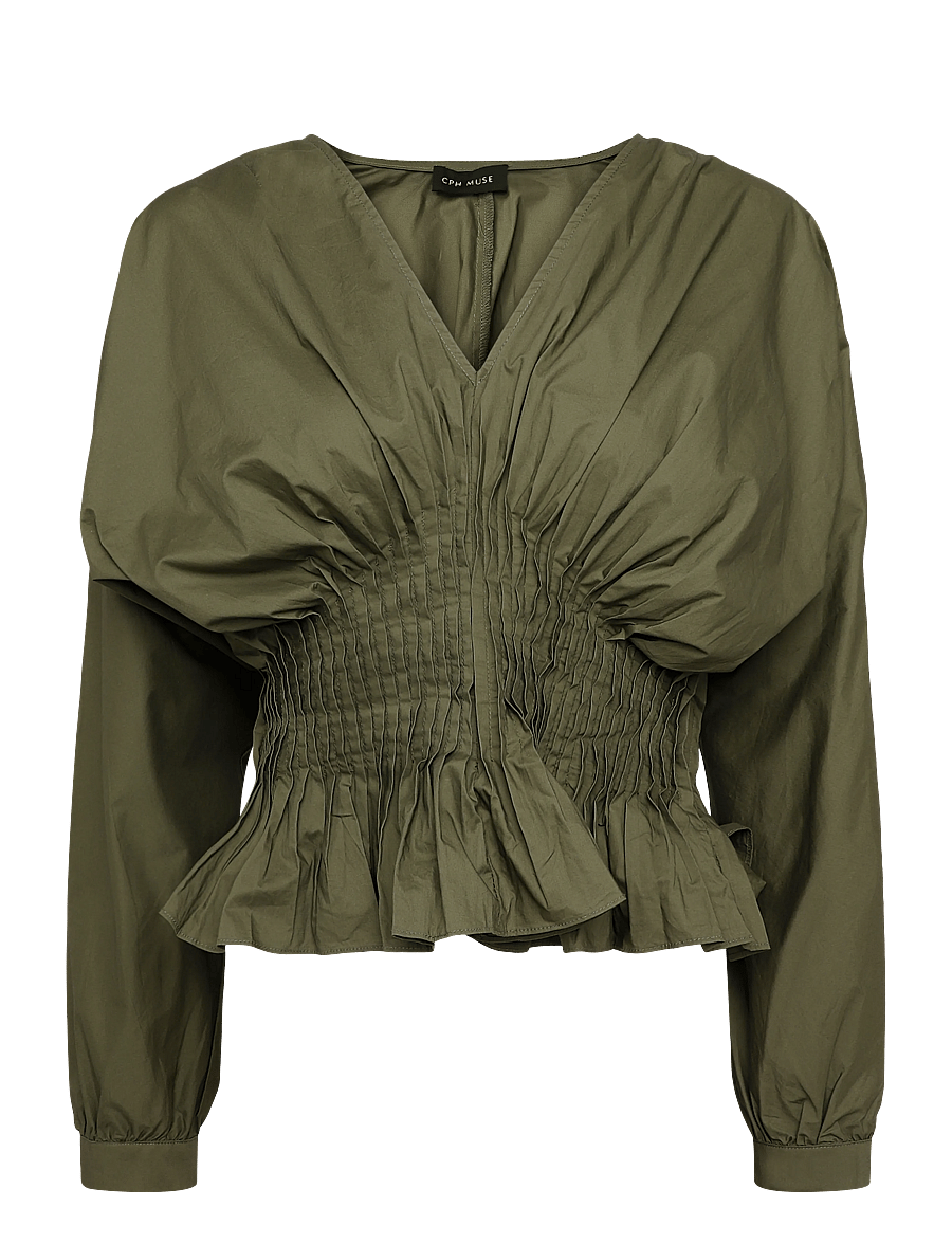 Copenhagen Muse - CMPOPLIN-BLOUSE - långärmade blusar - ivy green - 0