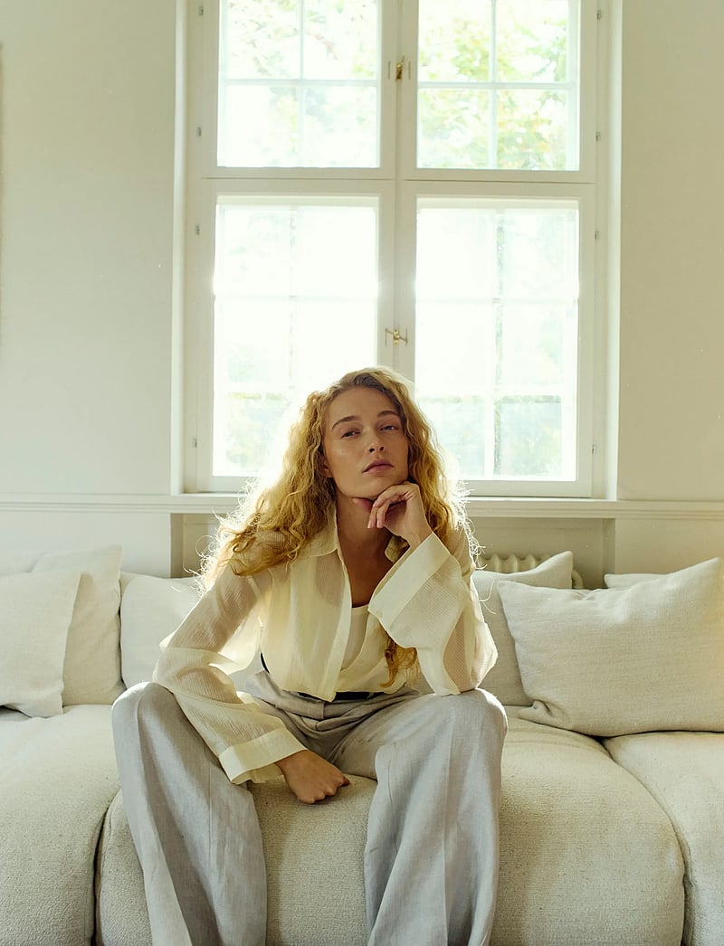 Copenhagen Muse - CMNATALIE-PANTS - lininės kelnės - light grey melange - 4