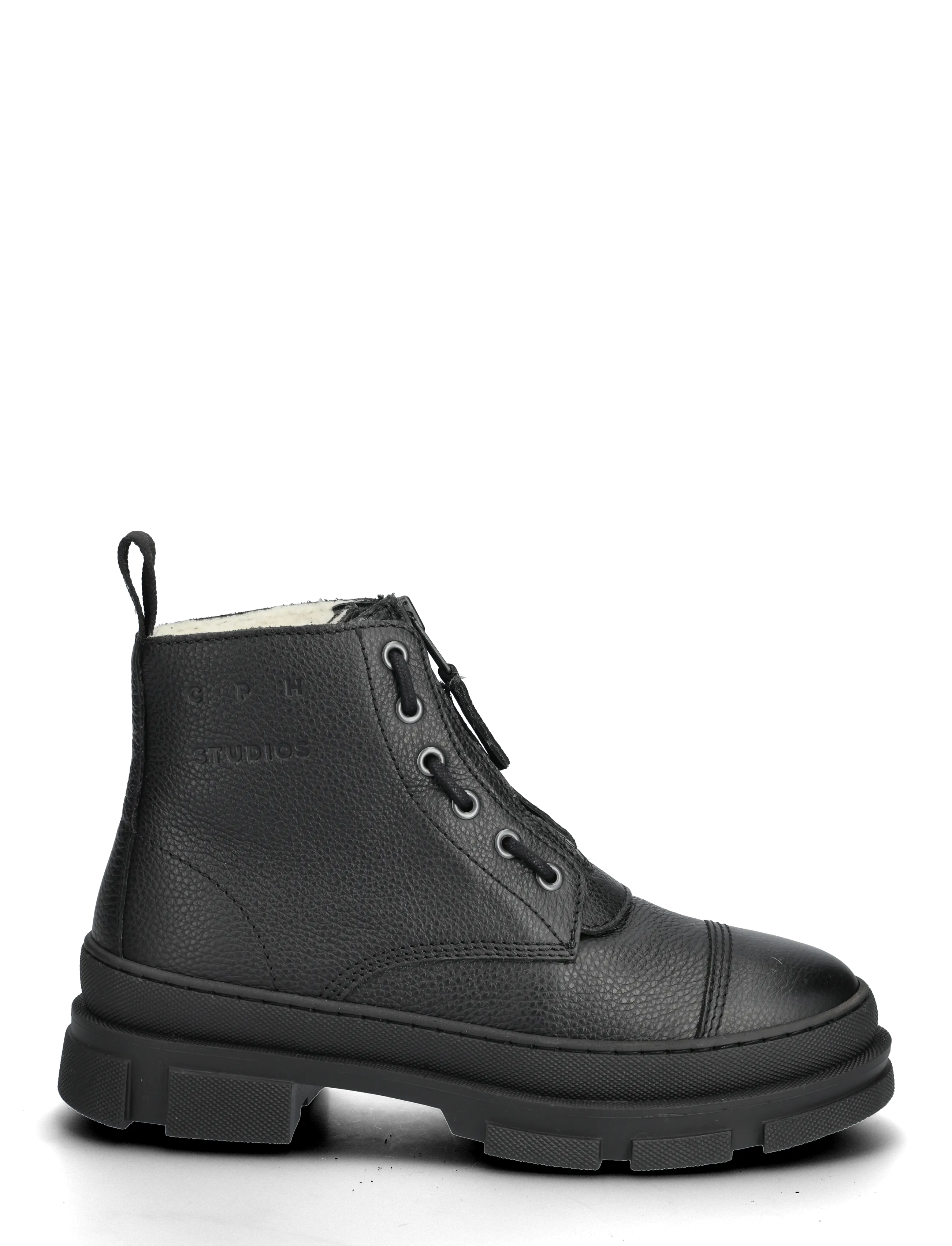 Copenhagen Studios - CPH693M grainy leather teddy black - Šņorējami zābaki - black - 1