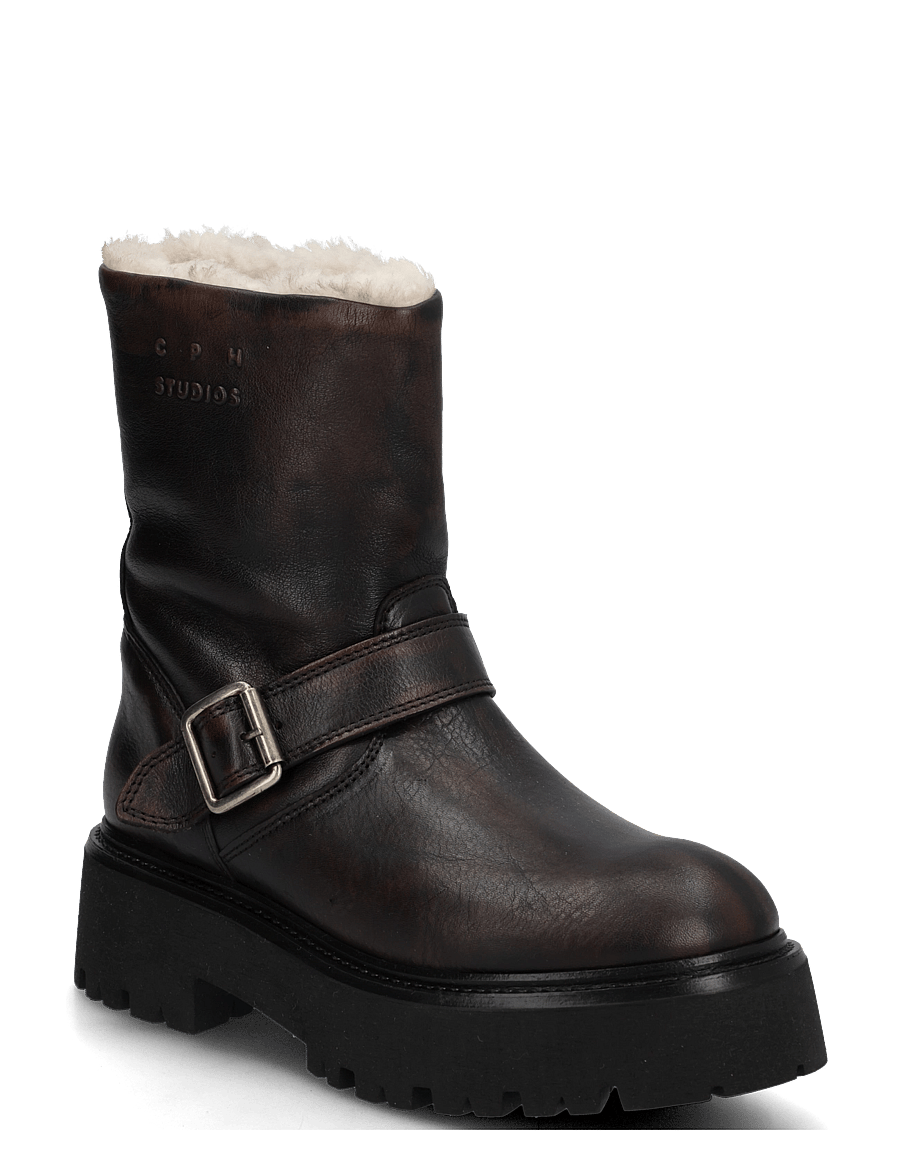 Copenhagen Studios - CPH900 grainy leather teddy dark brown - platta ankelboots - teddy dark brown - 0