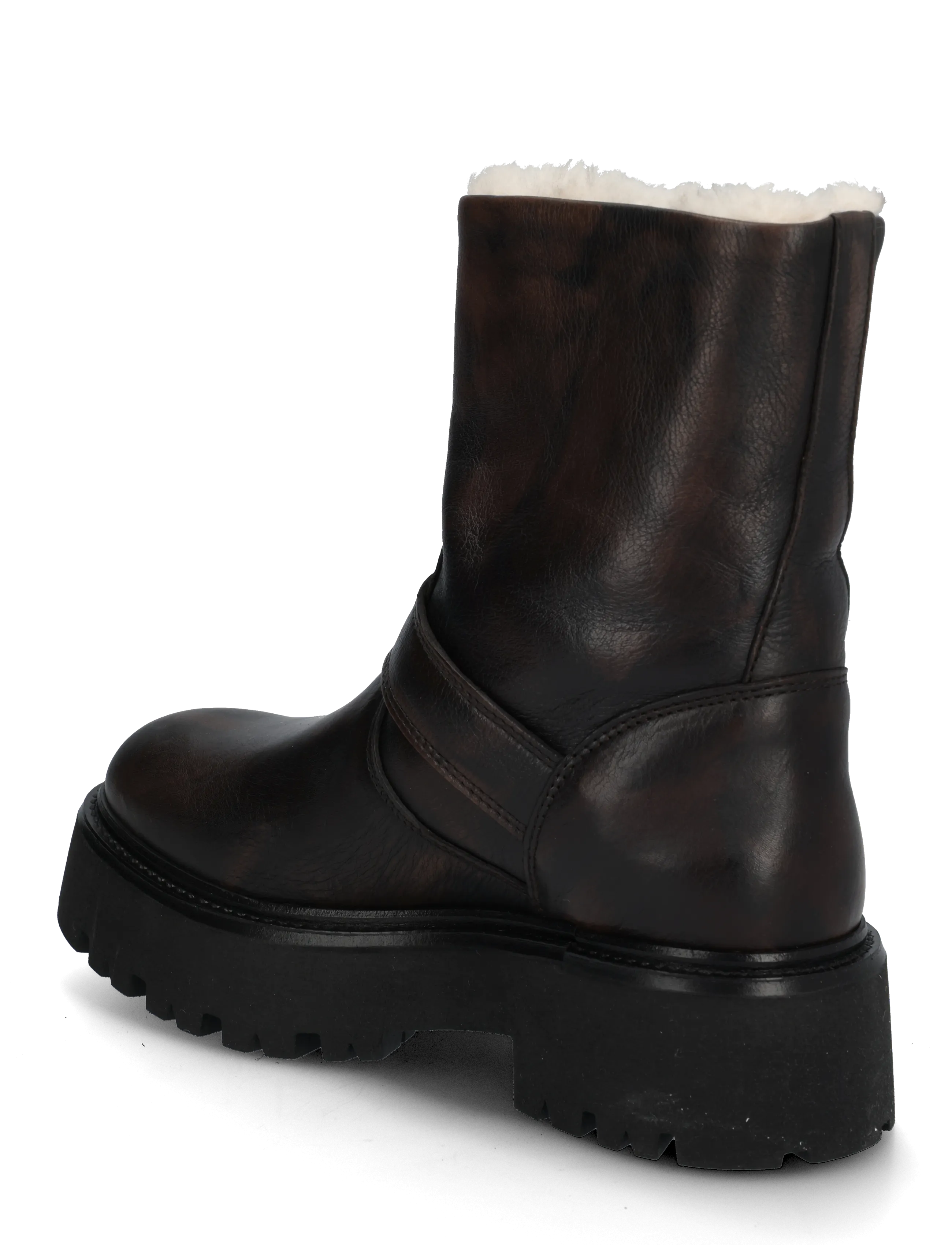 Copenhagen Studios - CPH900 grainy leather teddy black - flat ankle boots - teddy dark brown - 1