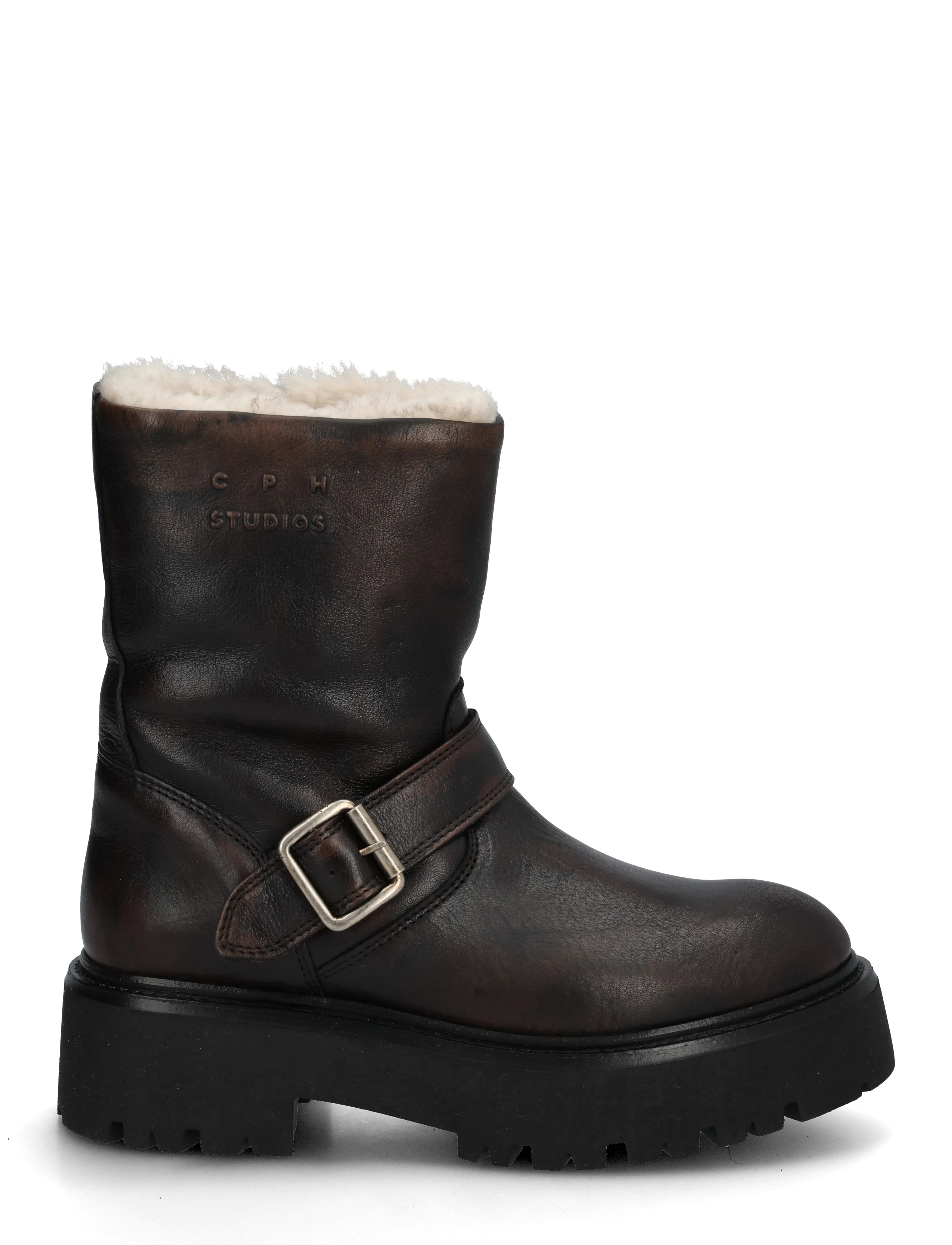 Copenhagen Studios - CPH900 grainy leather teddy black - flat ankle boots - teddy dark brown - 2